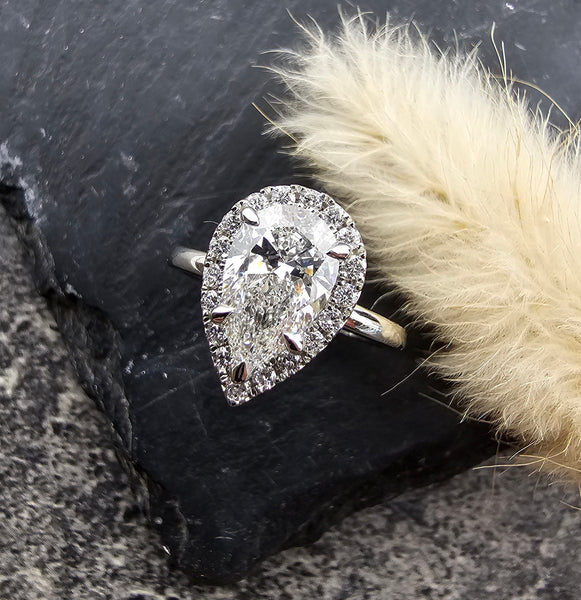 Pear Shape Halo Lab Grown Diamond Ring