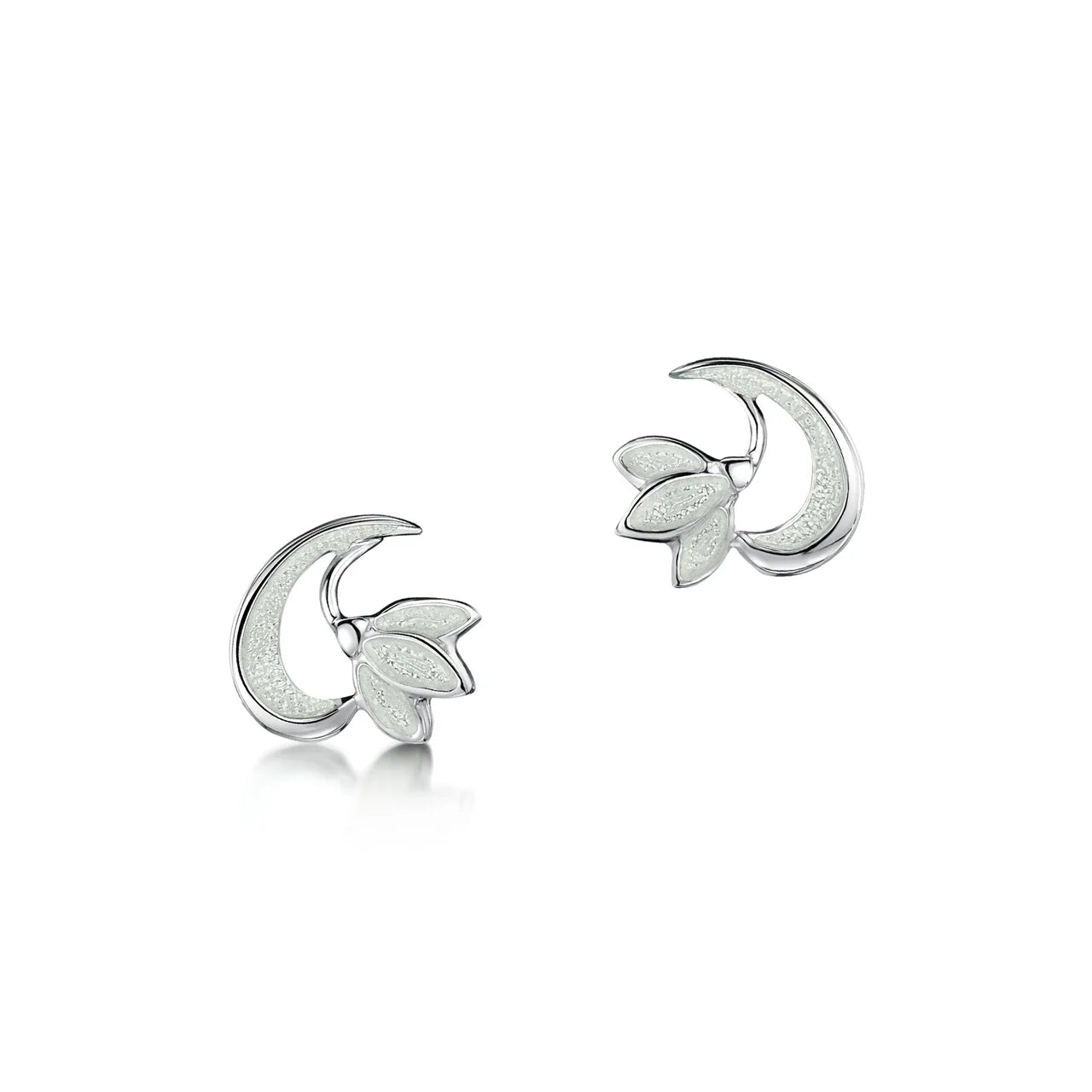 Snowdrop Sterling Silver Stud Earrings in Crystal Enamel