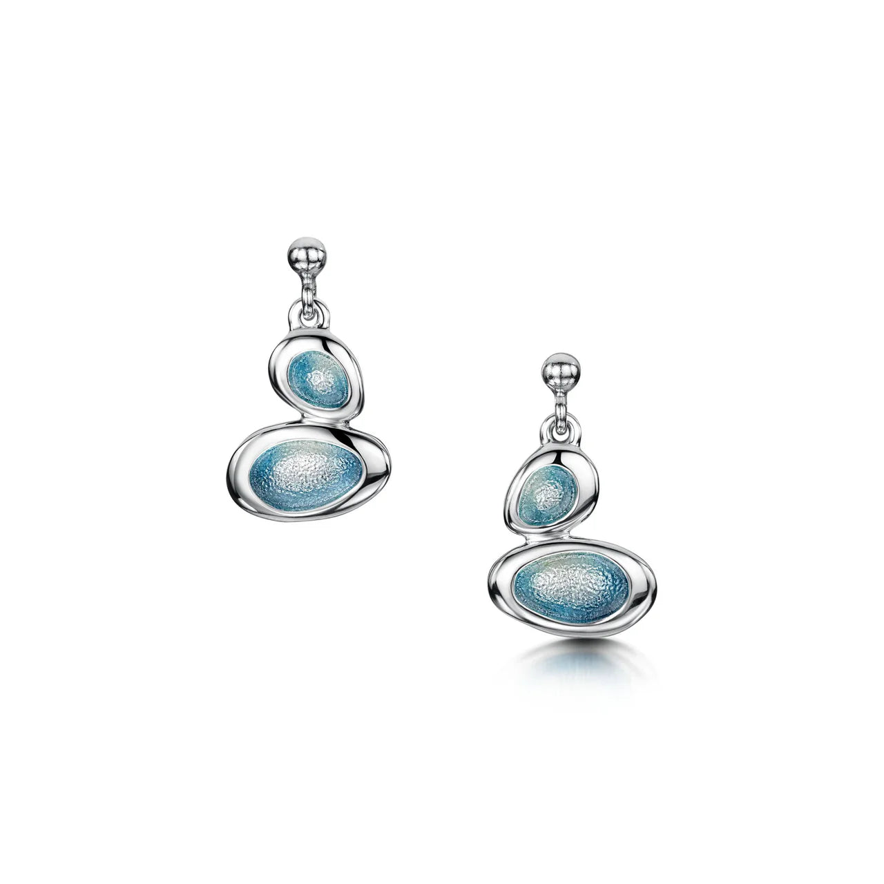 Shoreline Pebble Double Drop Earrings in Blue Grey Enamel