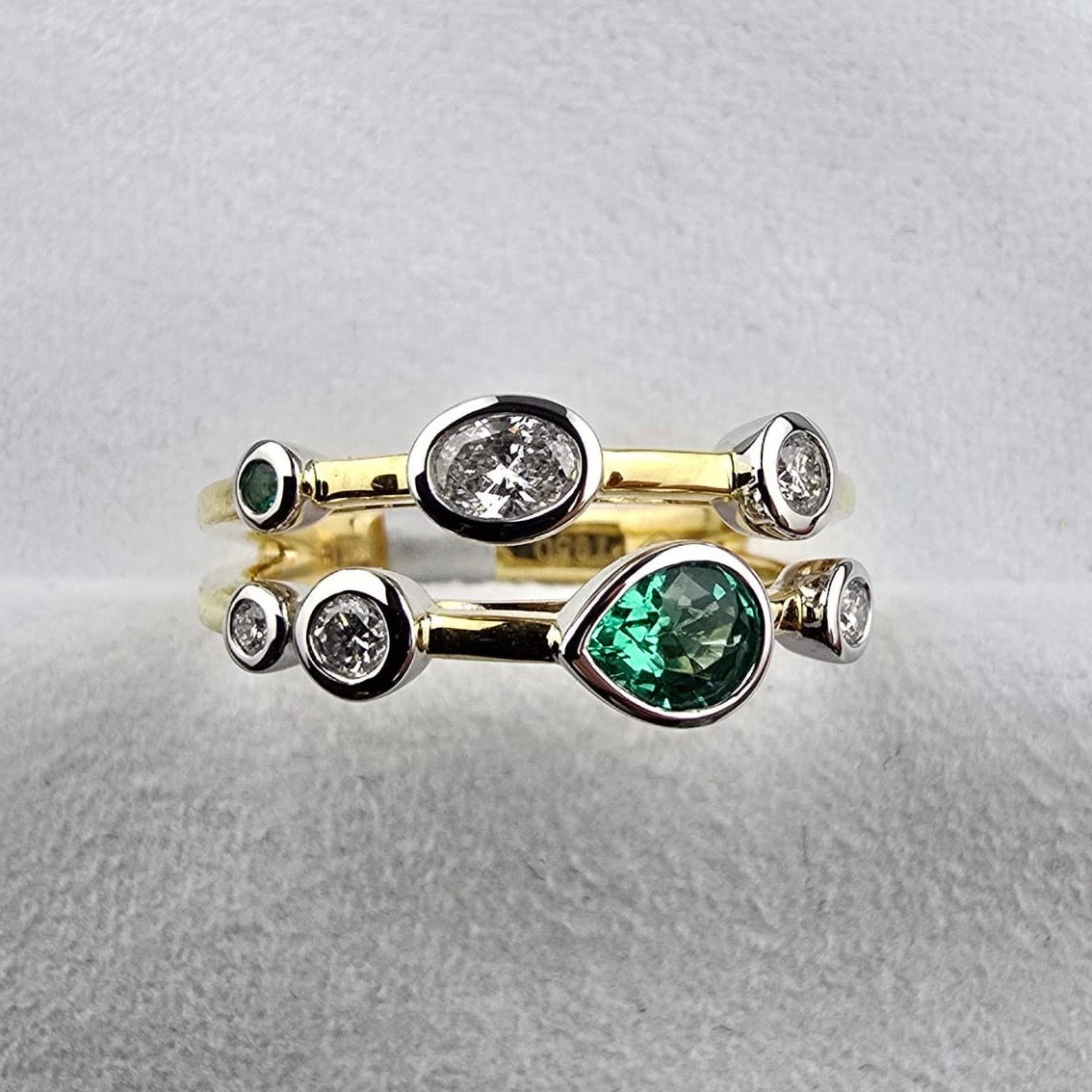 Mixed Cut Emerald and Diamond Bubble Ring