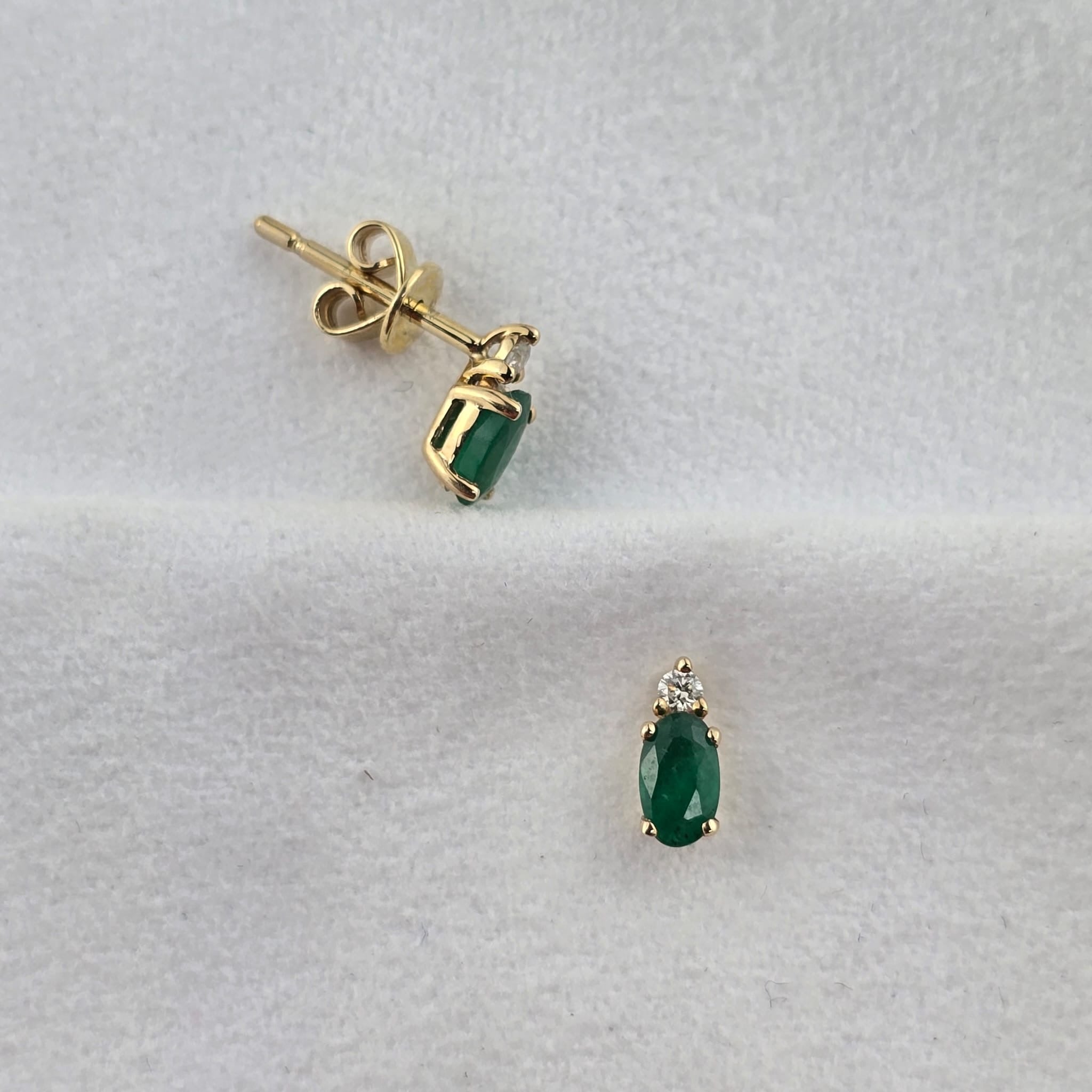 Oval Emerald and Diamond Studs