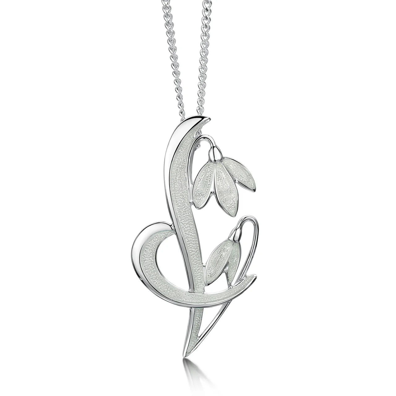 Snowdrop Sterling Silver Pendant Necklace in Crystal Enamel