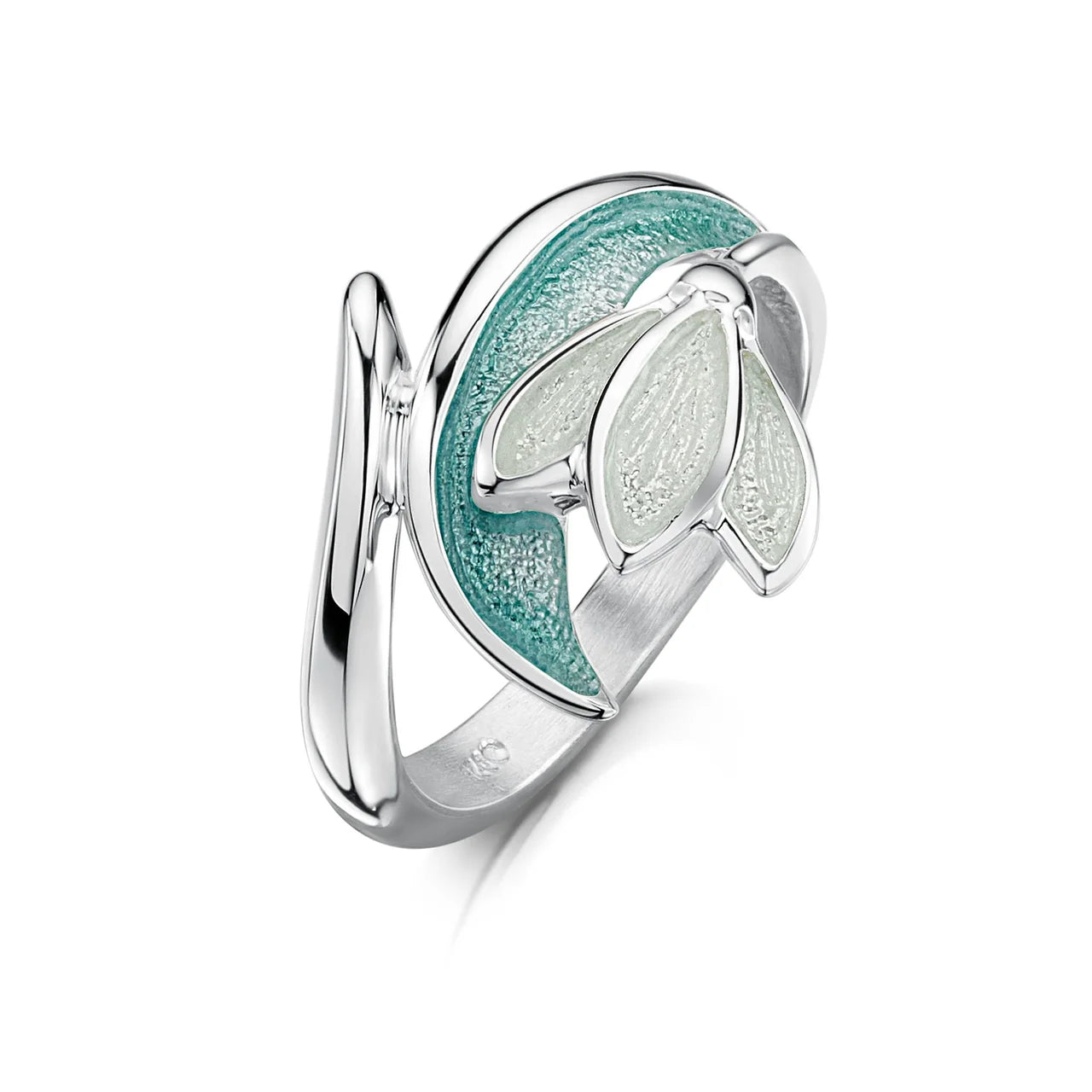 Snowdrop Sterling Silver Ring in Leaf Enamel