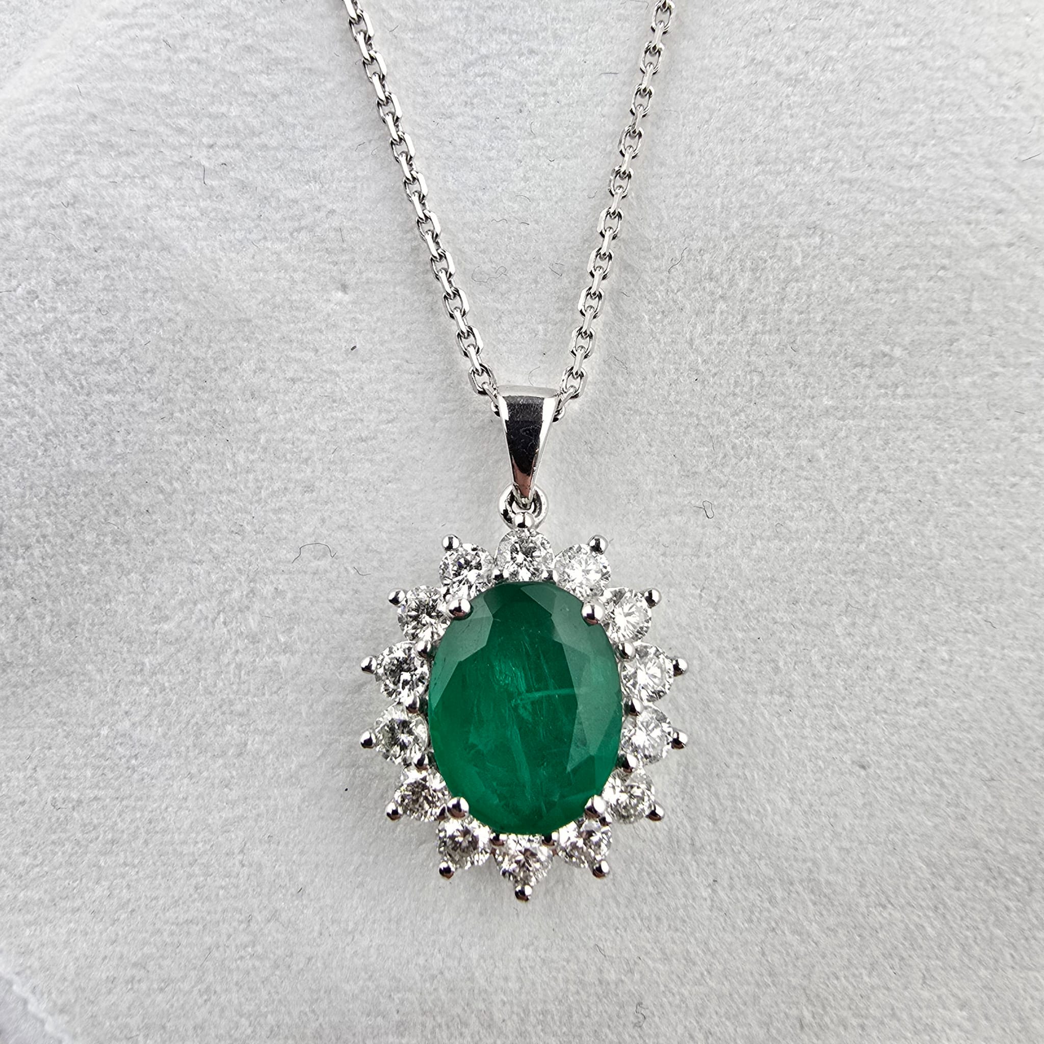 Oval Emerald and Diamond Vintage Cluster Pendant