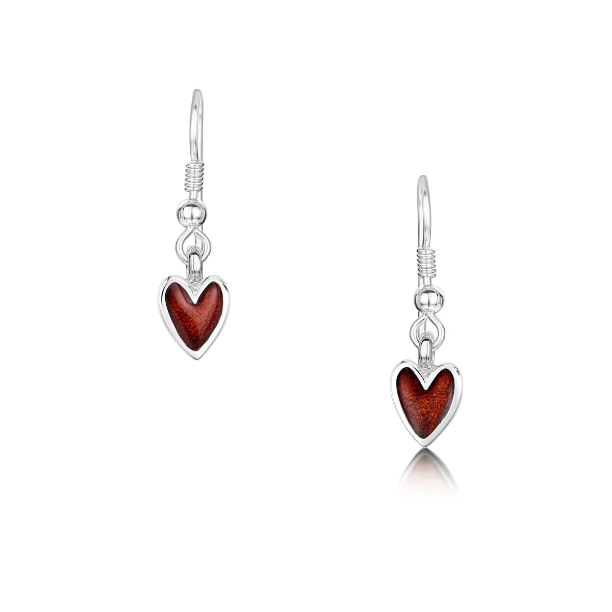 Secret Hearts Silver Drop Earrings in Red Enamel