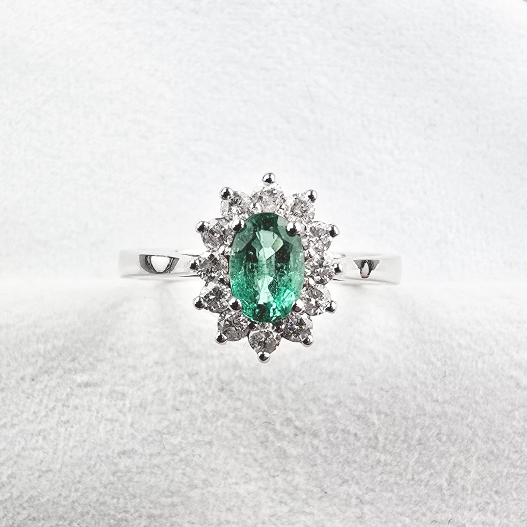 Emerald and Diamond Cluster Ring