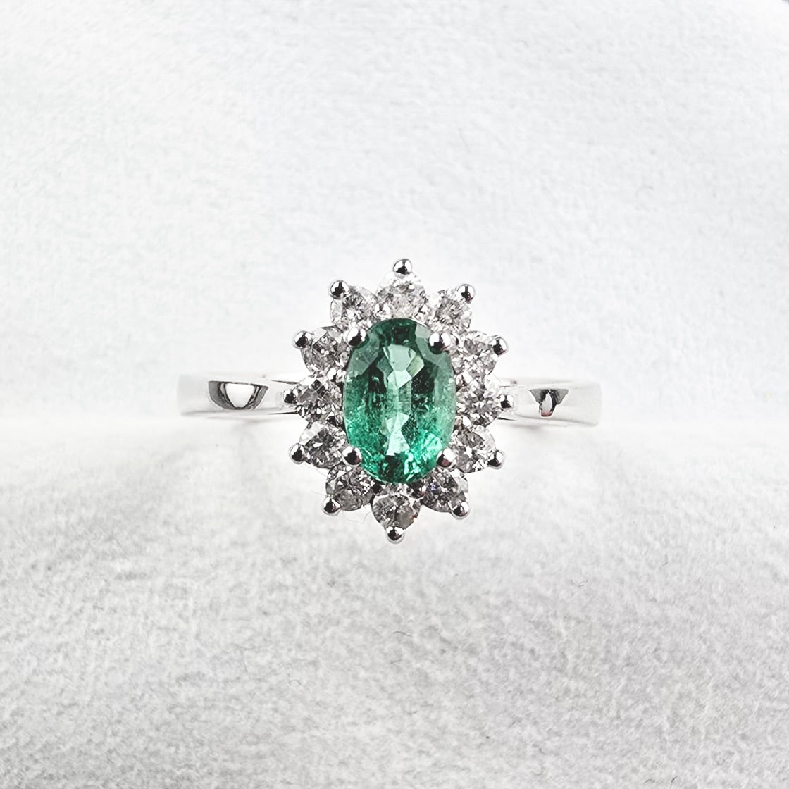 Emerald and Diamond Cluster Ring