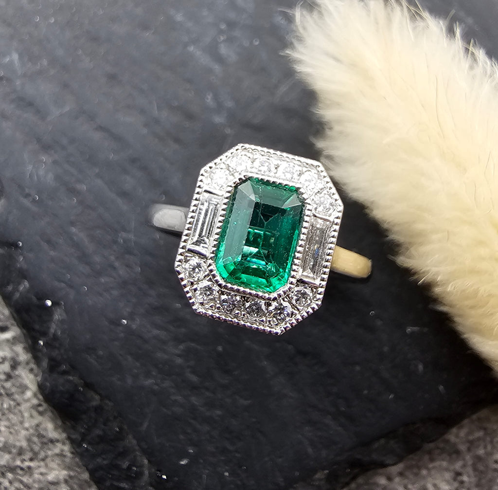 Vintage Style Emerald and Diamond Ring