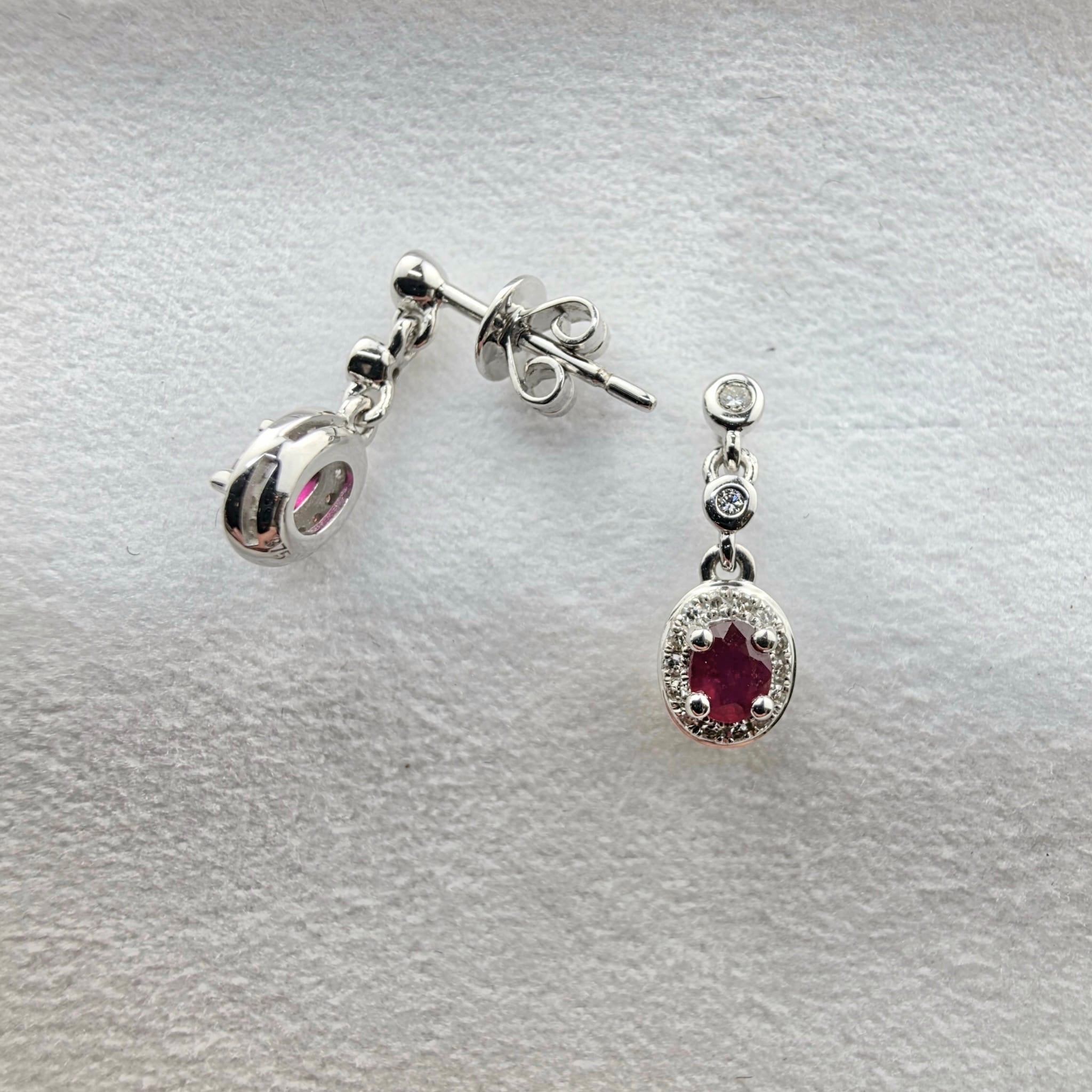 Oval Ruby and Diamond Drop Earrings