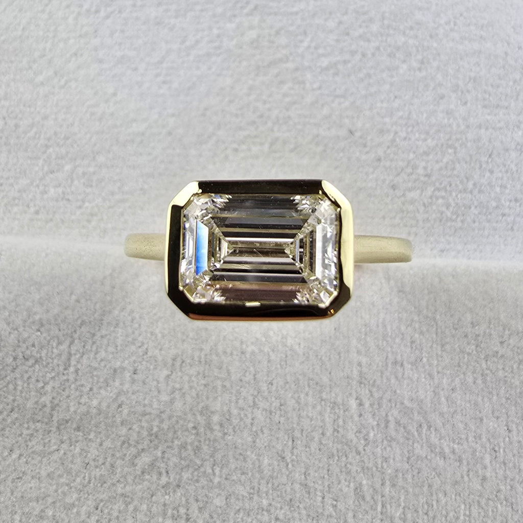 Lab Grown Bezel Set Emerald Solitaire Ring