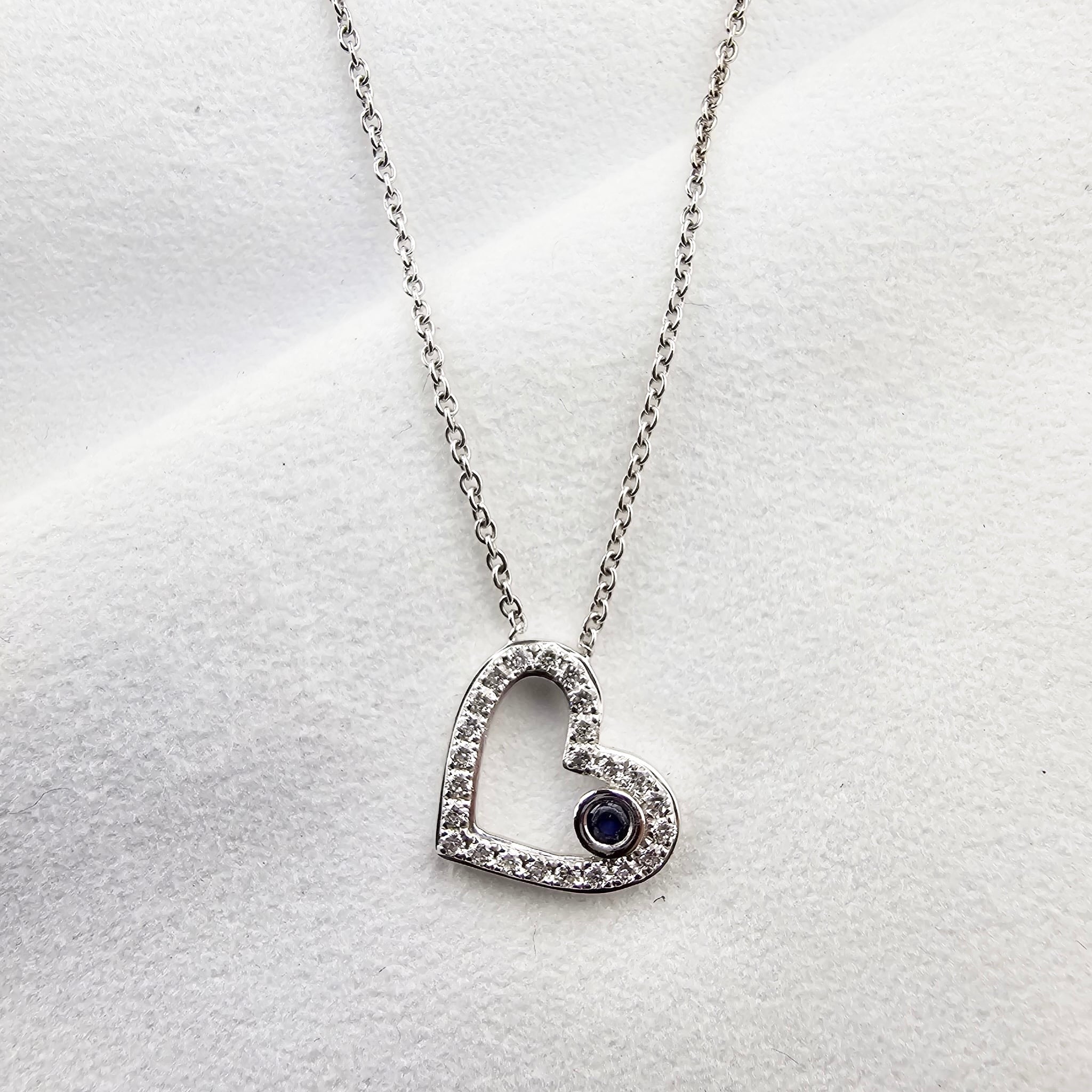 Diamond and Sapphire Heart Floating Bubble Pendant