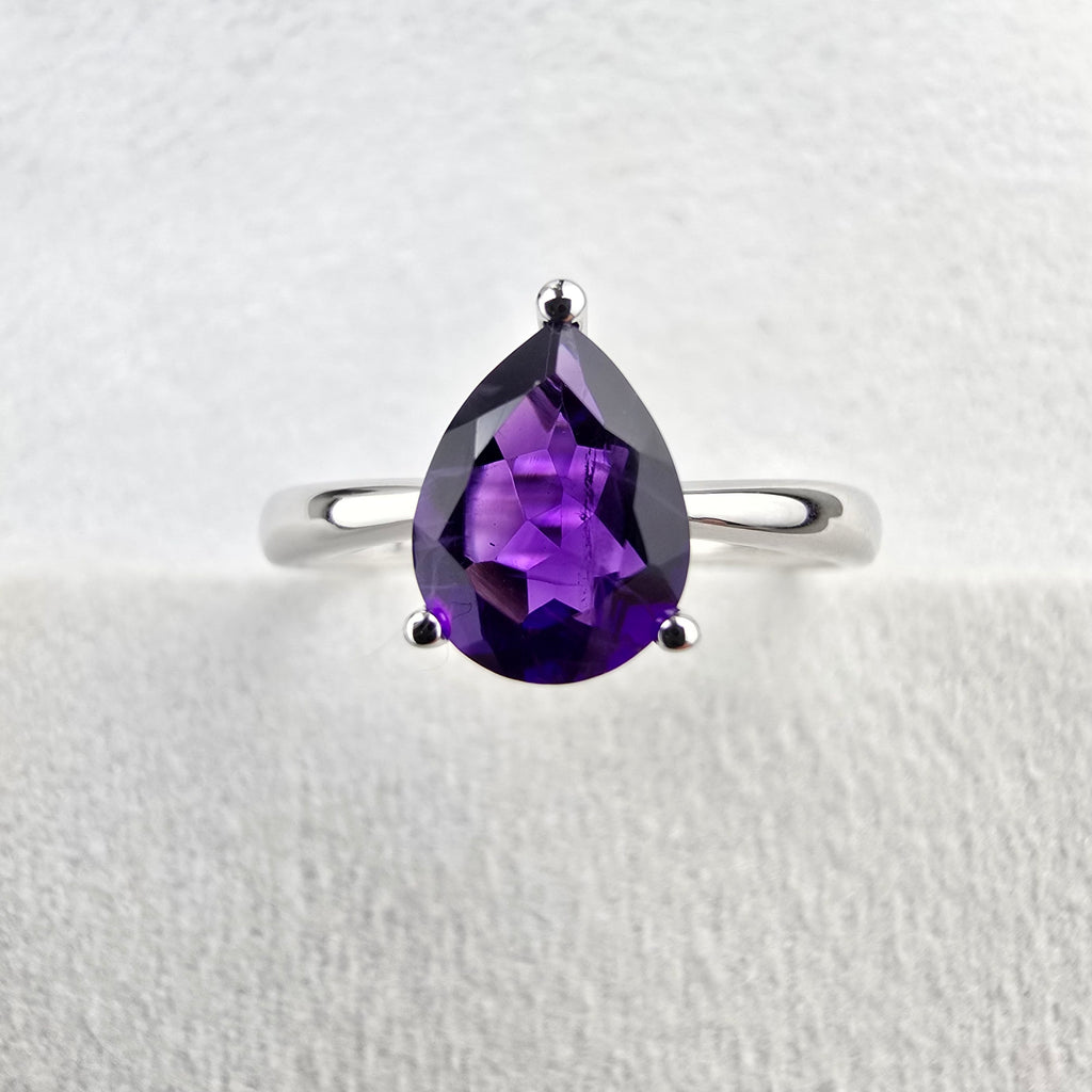 Pear Cut Amethyst Solitaire Ring