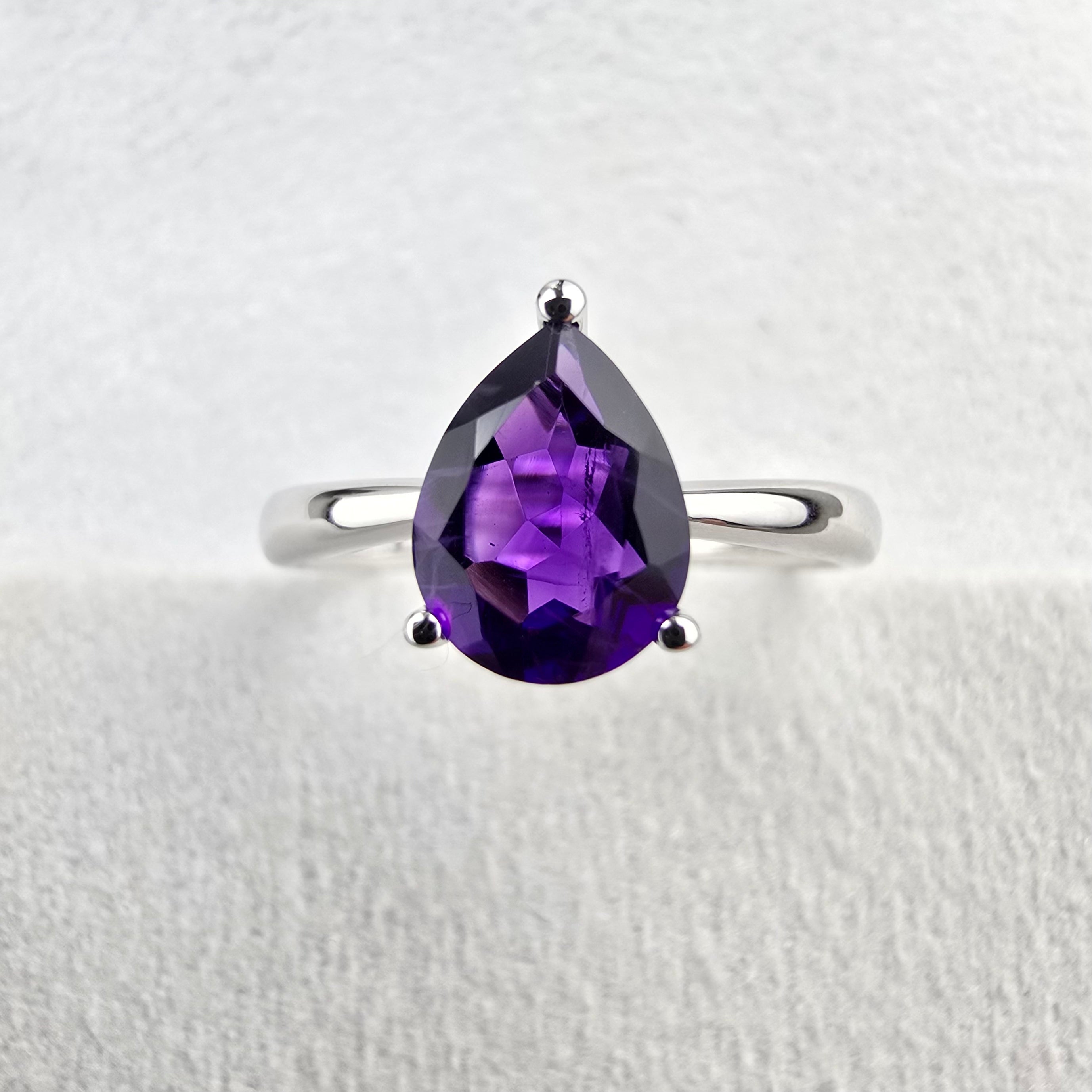 Pear Cut Amethyst Solitaire Ring