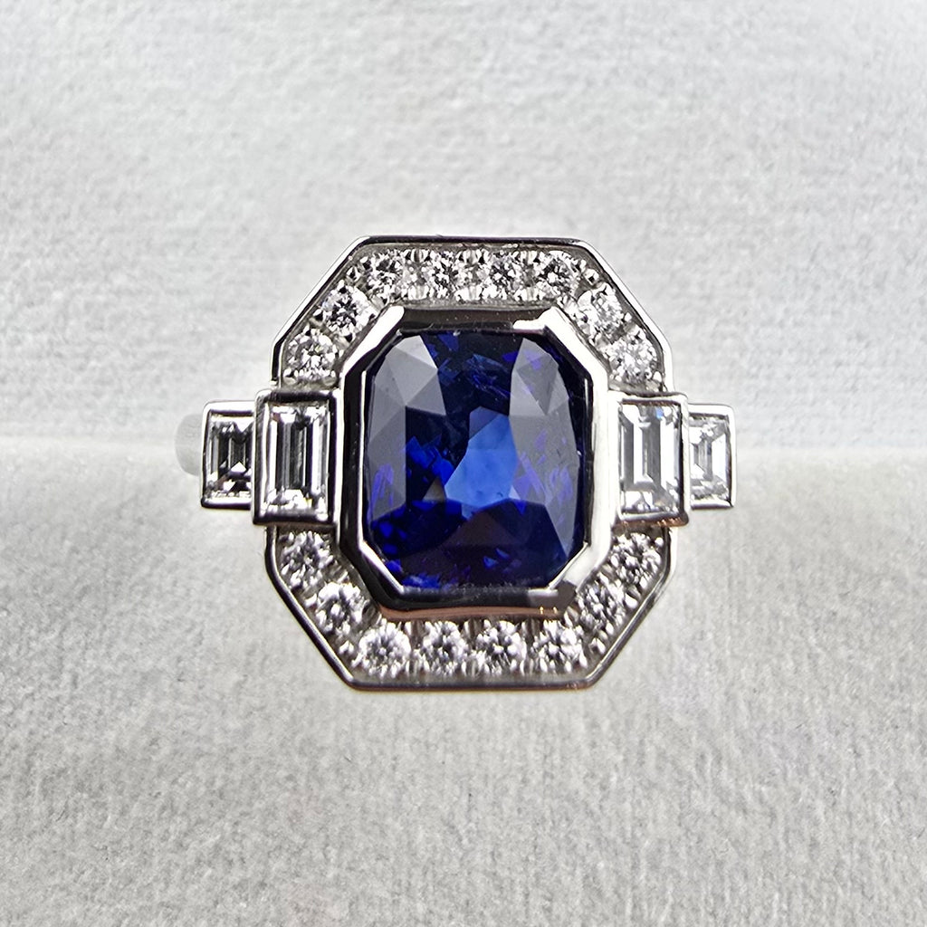 Sapphire and Diamond Vintage Cluster Ring
