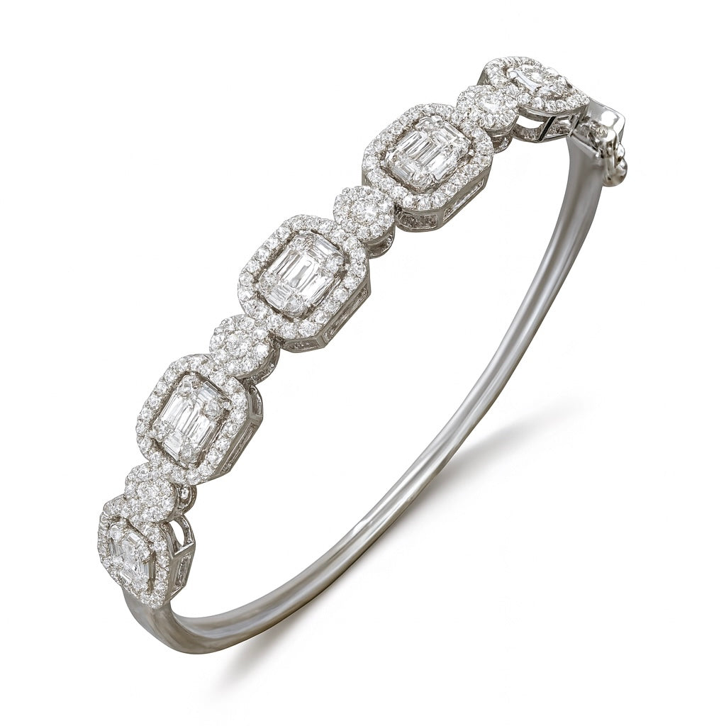 Baguette and round diamond bangle