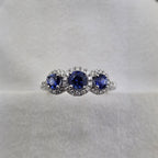 Triple Halo Sapphire and Diamond Ring