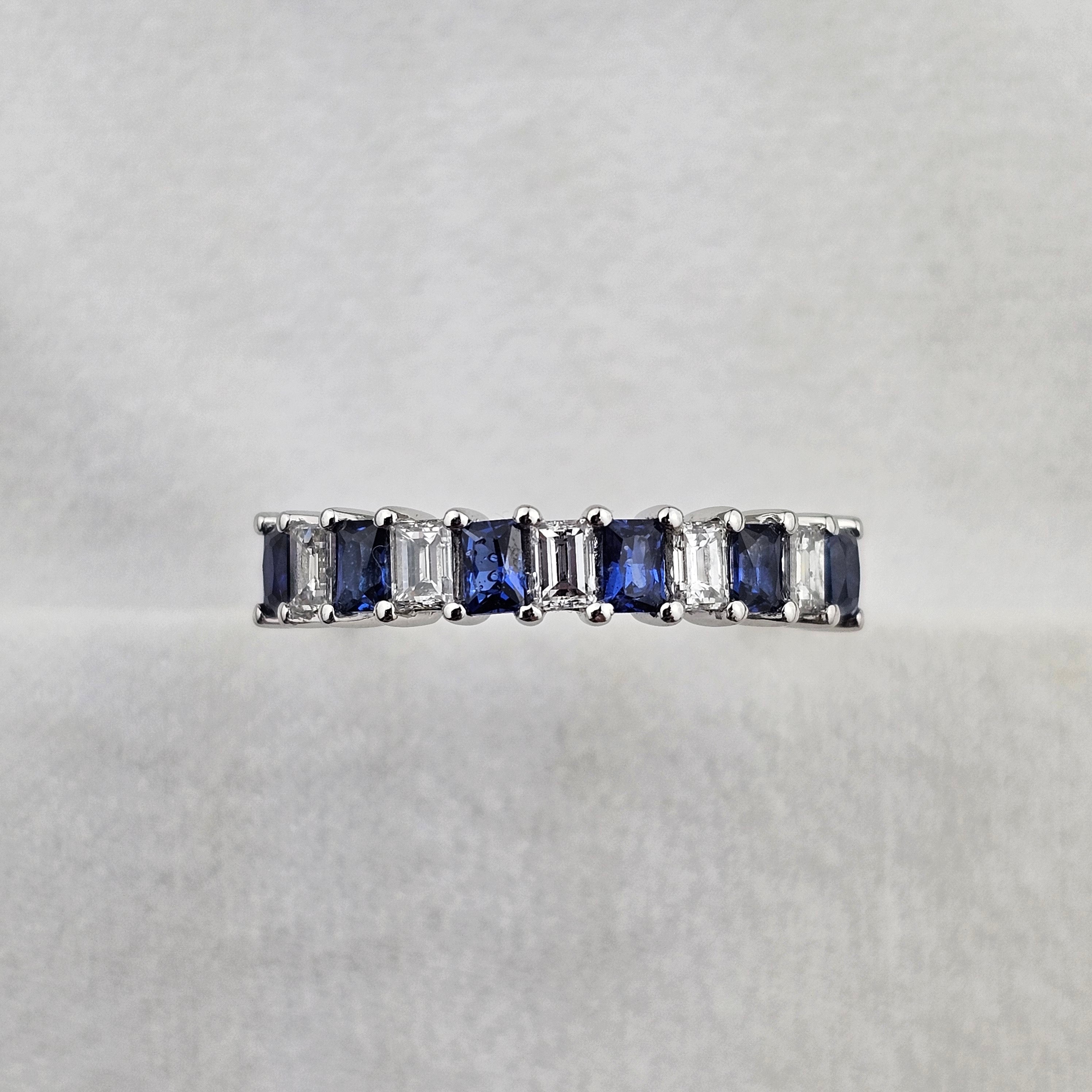 Baguette cut sapphire and diamond eternity ring