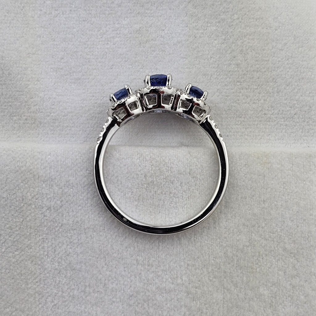 Triple Halo Sapphire and Diamond Ring
