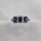 Triple Halo Octagonal Sapphire Ring