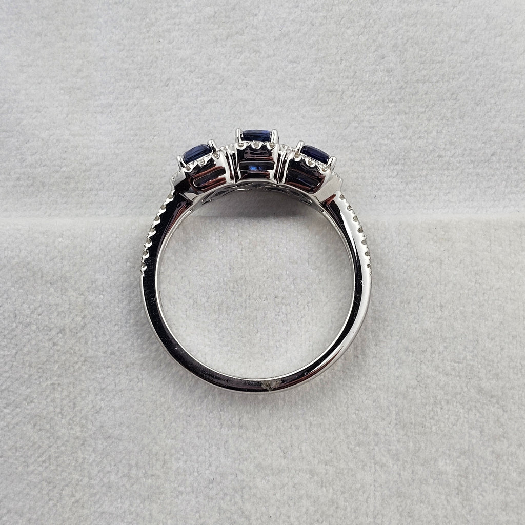 Triple Halo Octagonal Sapphire Ring