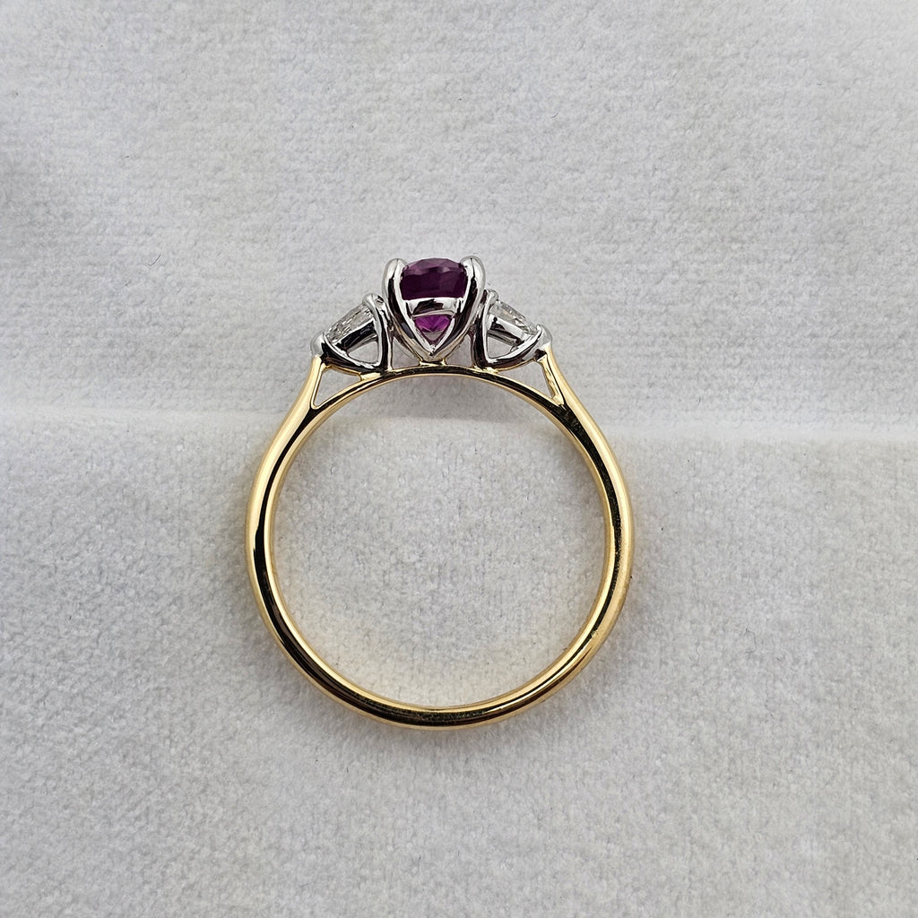 Pink Oval Cut Sapphire Ring with Pear Diamond Shoulders