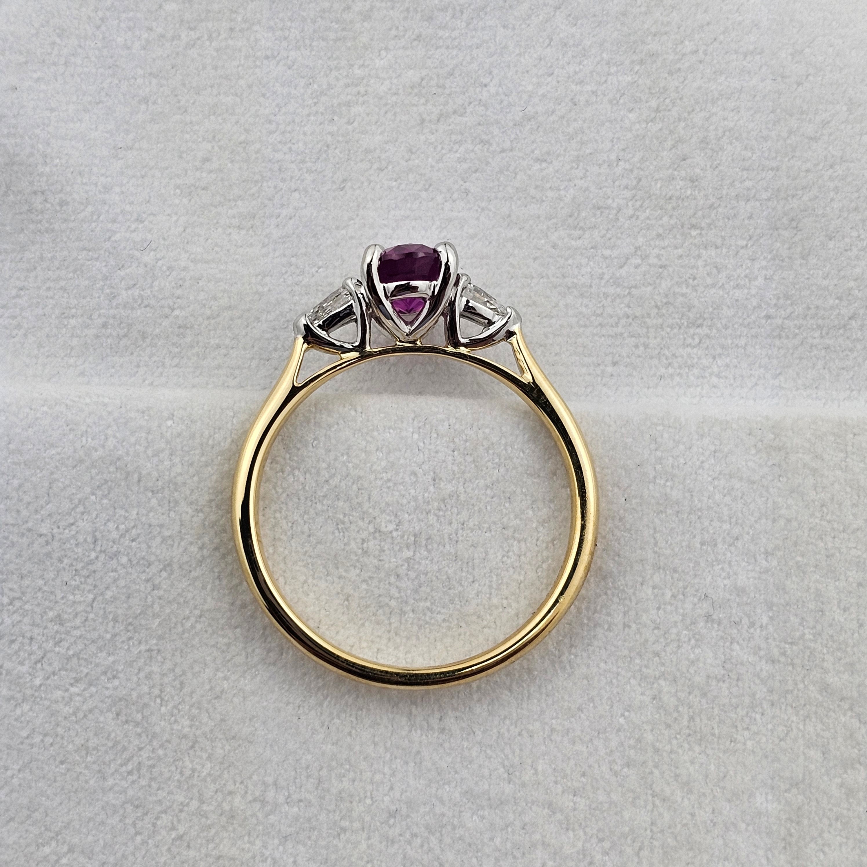 Pink Oval Cut Sapphire Ring with Pear Diamond Shoulders