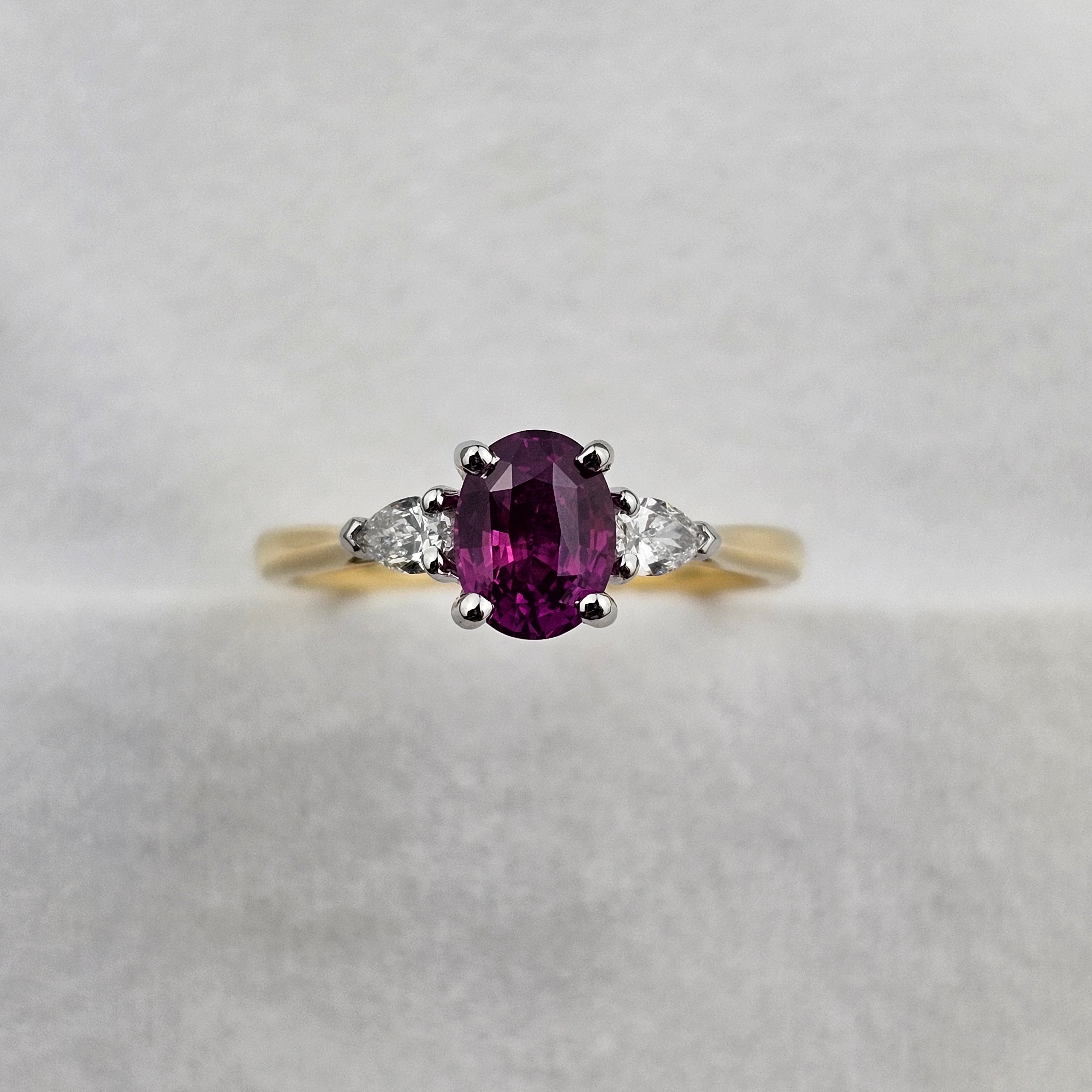 Pink Oval Cut Sapphire Ring with Pear Diamond Shoulders