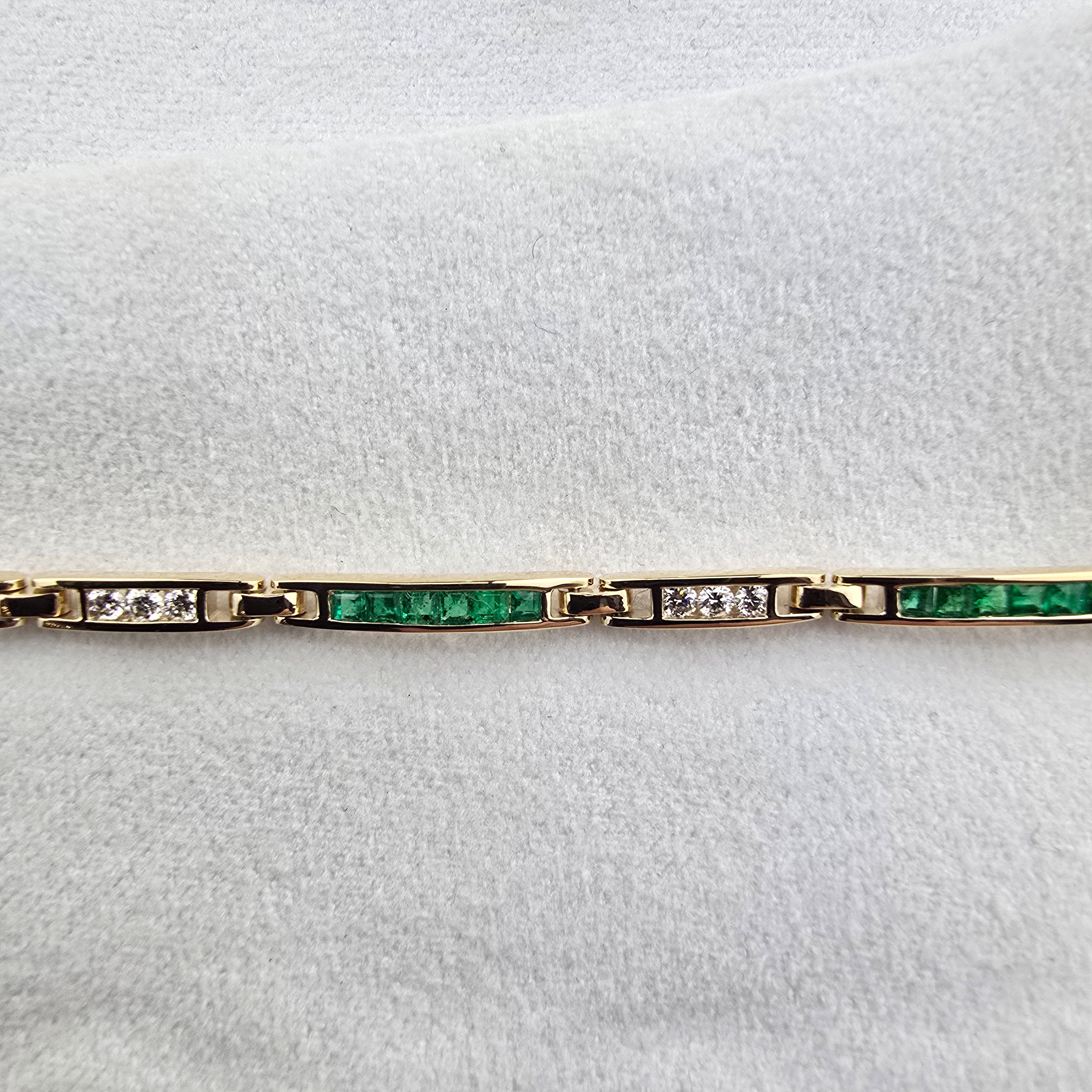 Emerald and Diamond Channel Set Link Bracelet