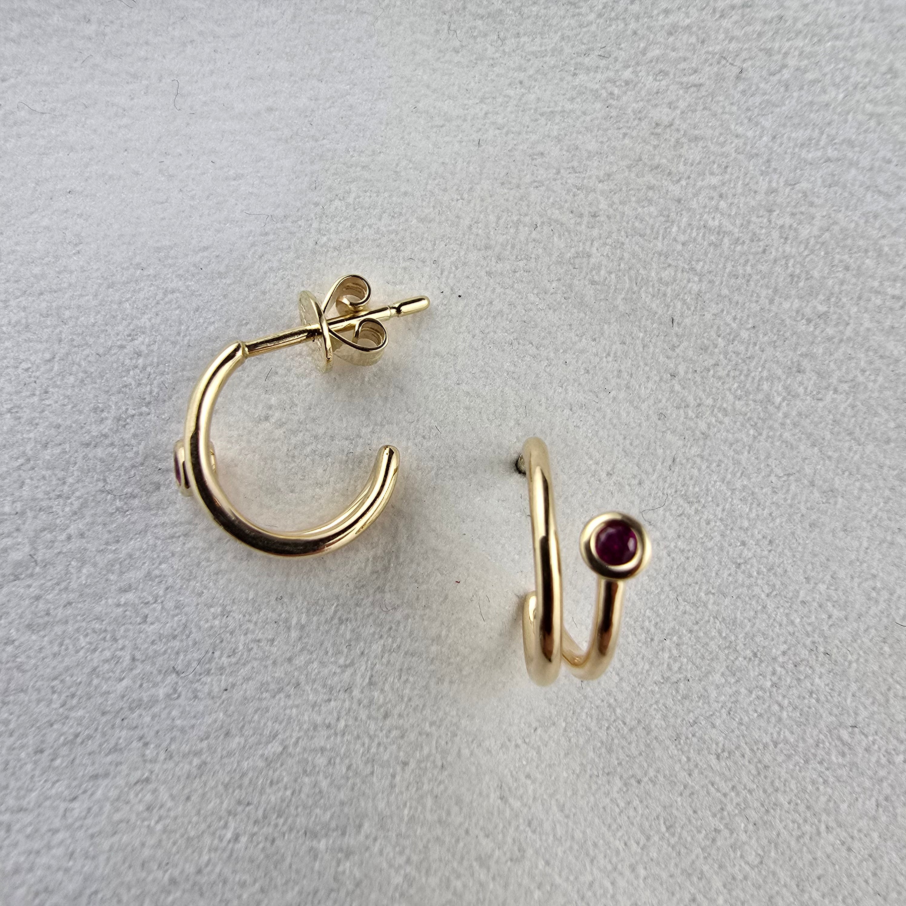 Fancy Spiral Ruby Accent Hoop Earring