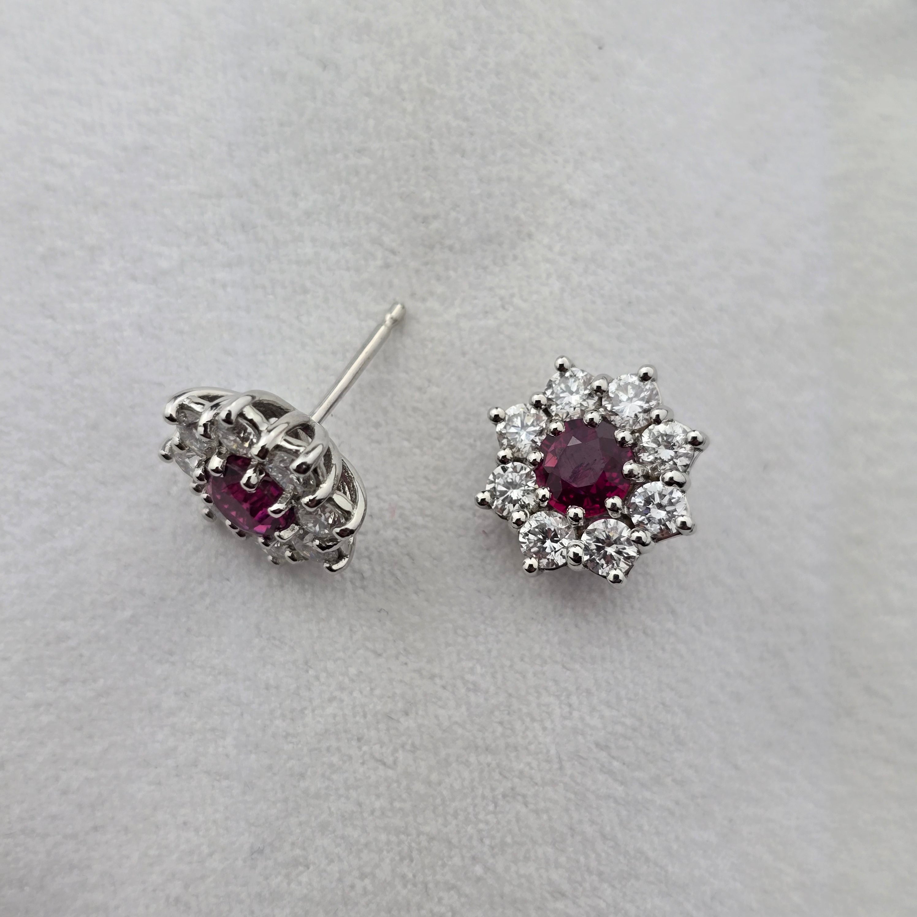 Ruby and Diamond Cluster Stud Earrings