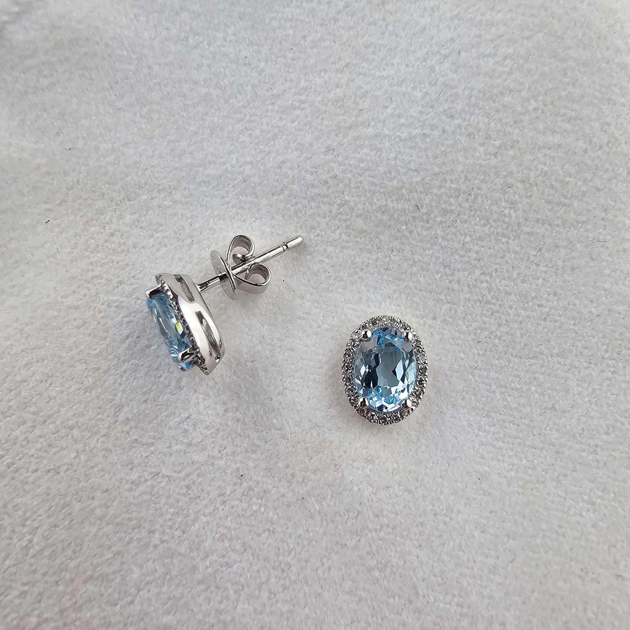 Blue Topaz Oval Halo Earrings