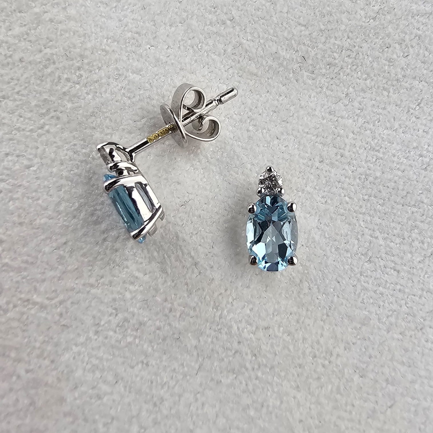 Oval Blue Topaz and Diamond Earrings
