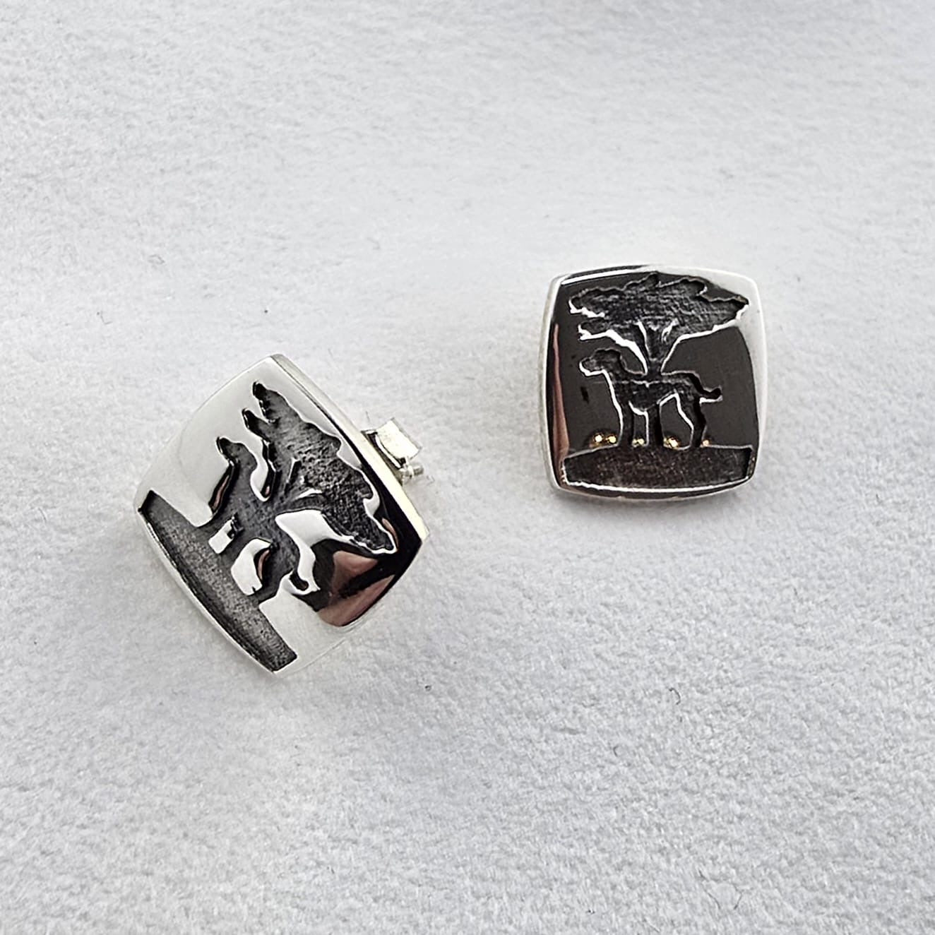 Silver Black Dog Studs