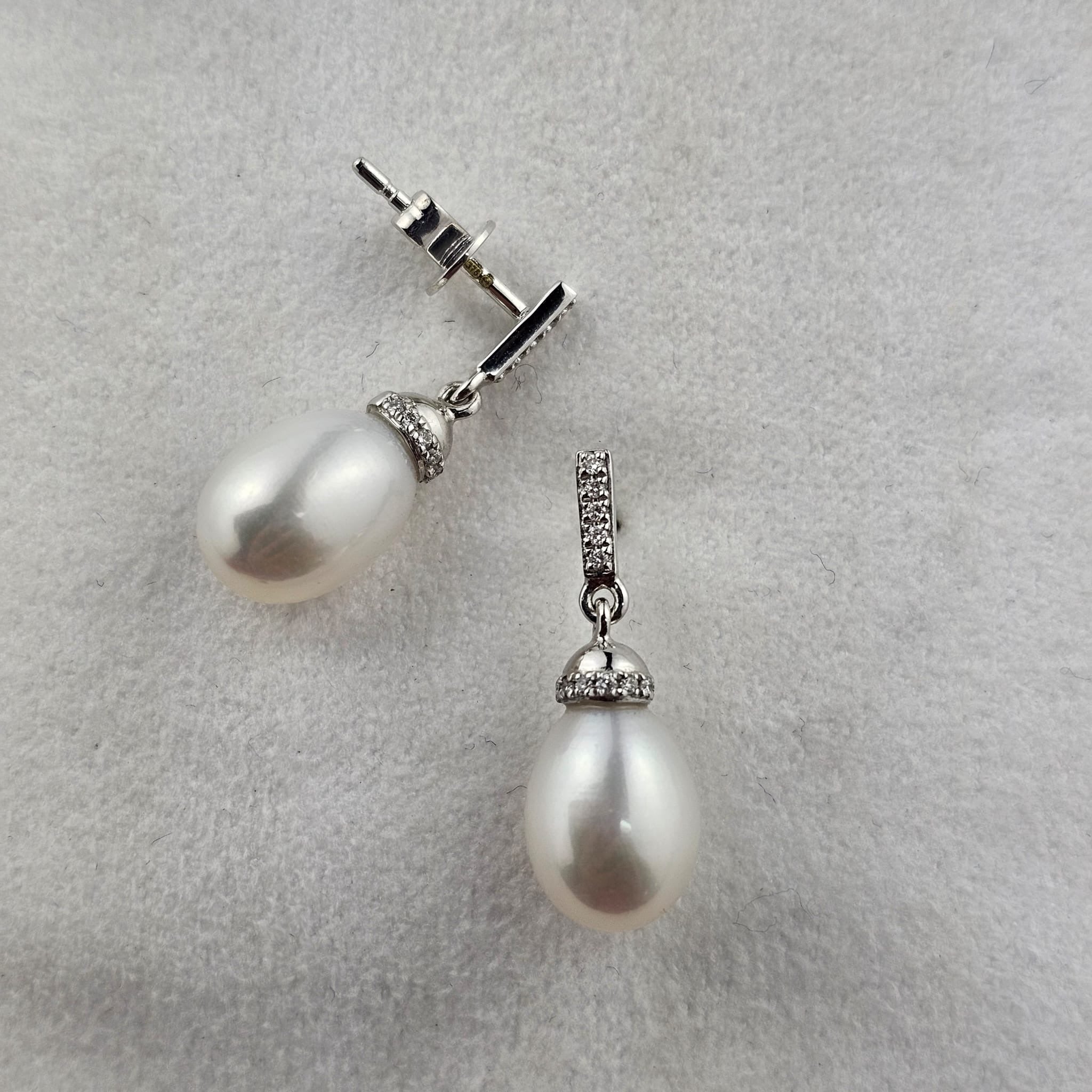 Pearl and Diamond Bar Earrings