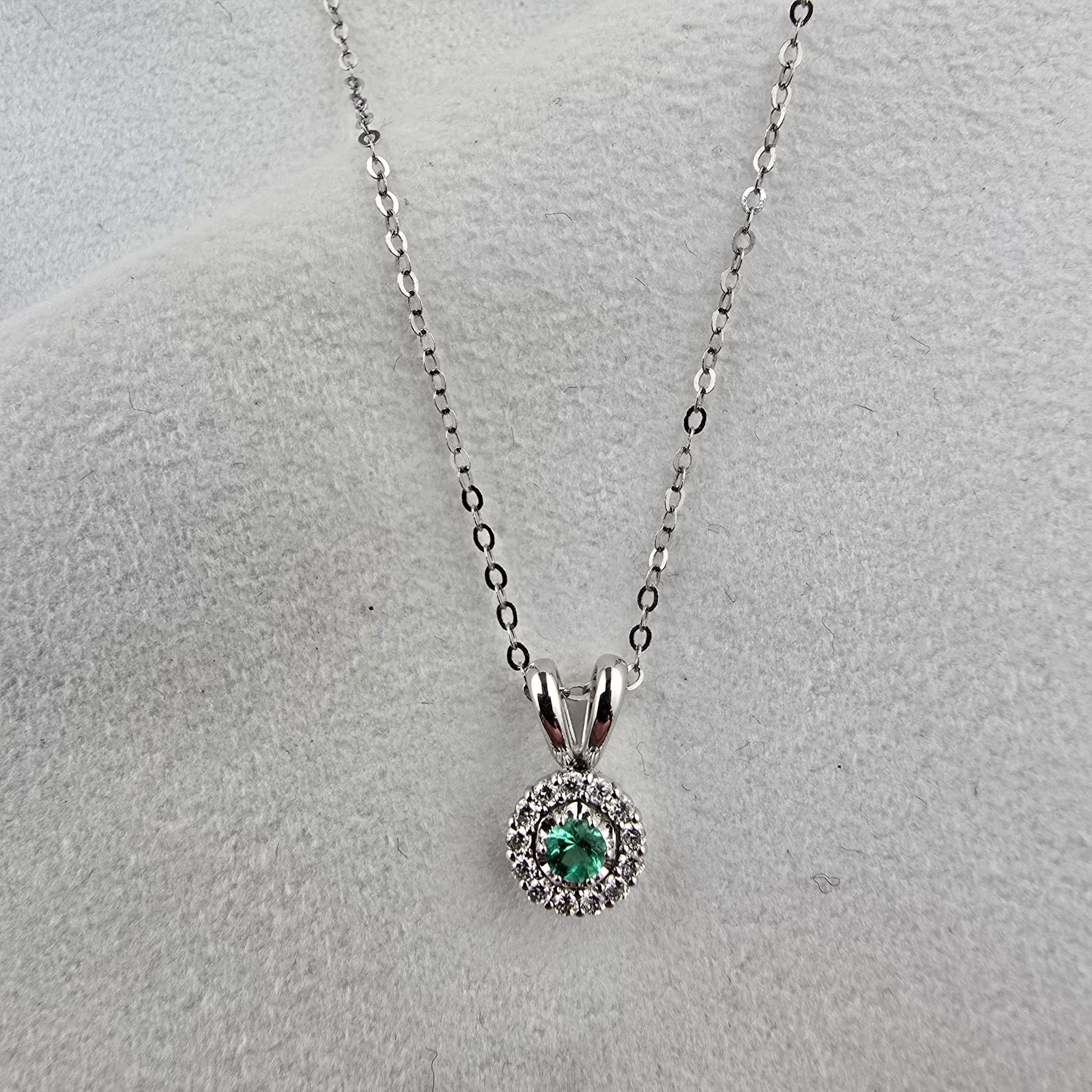 Emerald and Diamond Round Halo Pendant