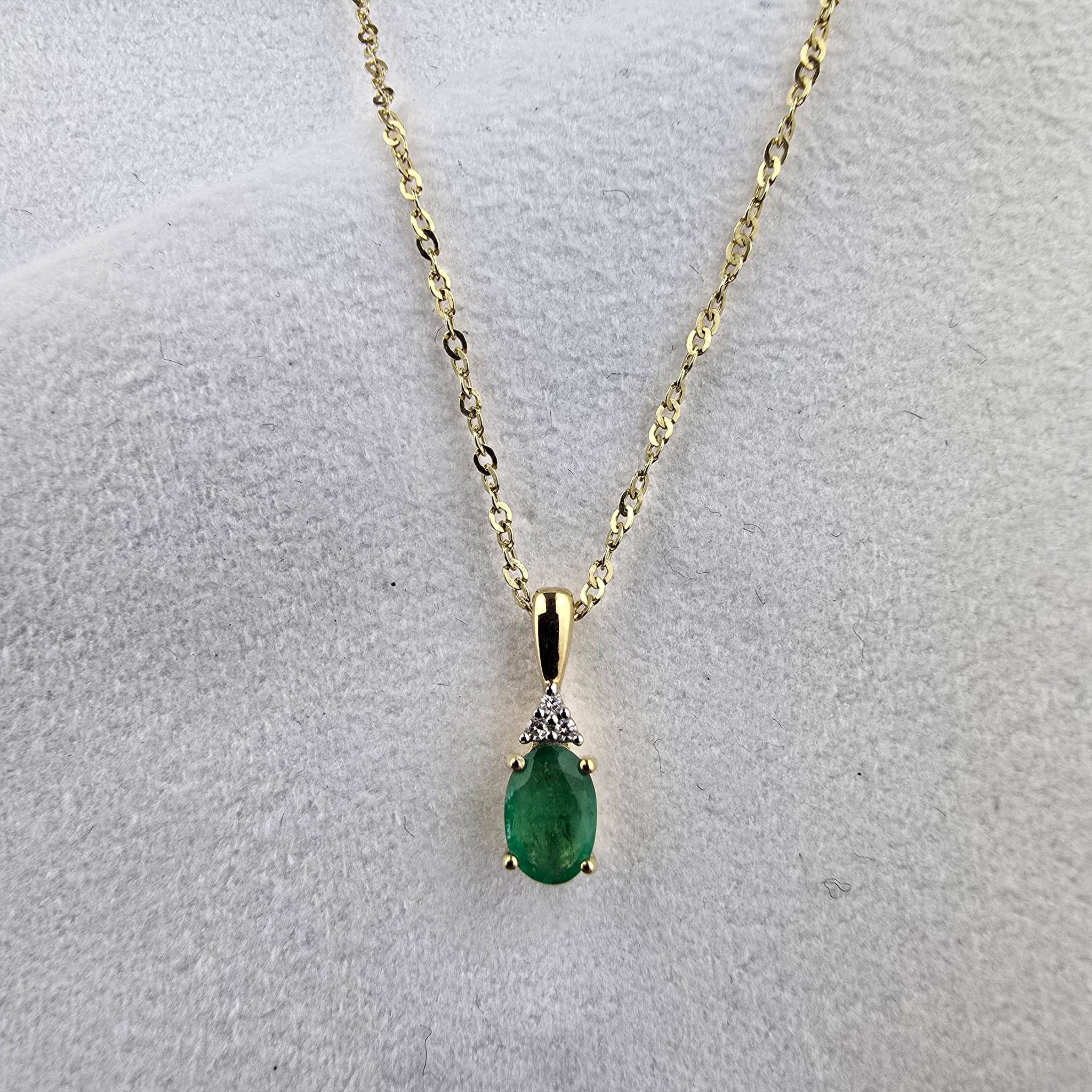 Emerald and Diamond Oval Drop Pendant