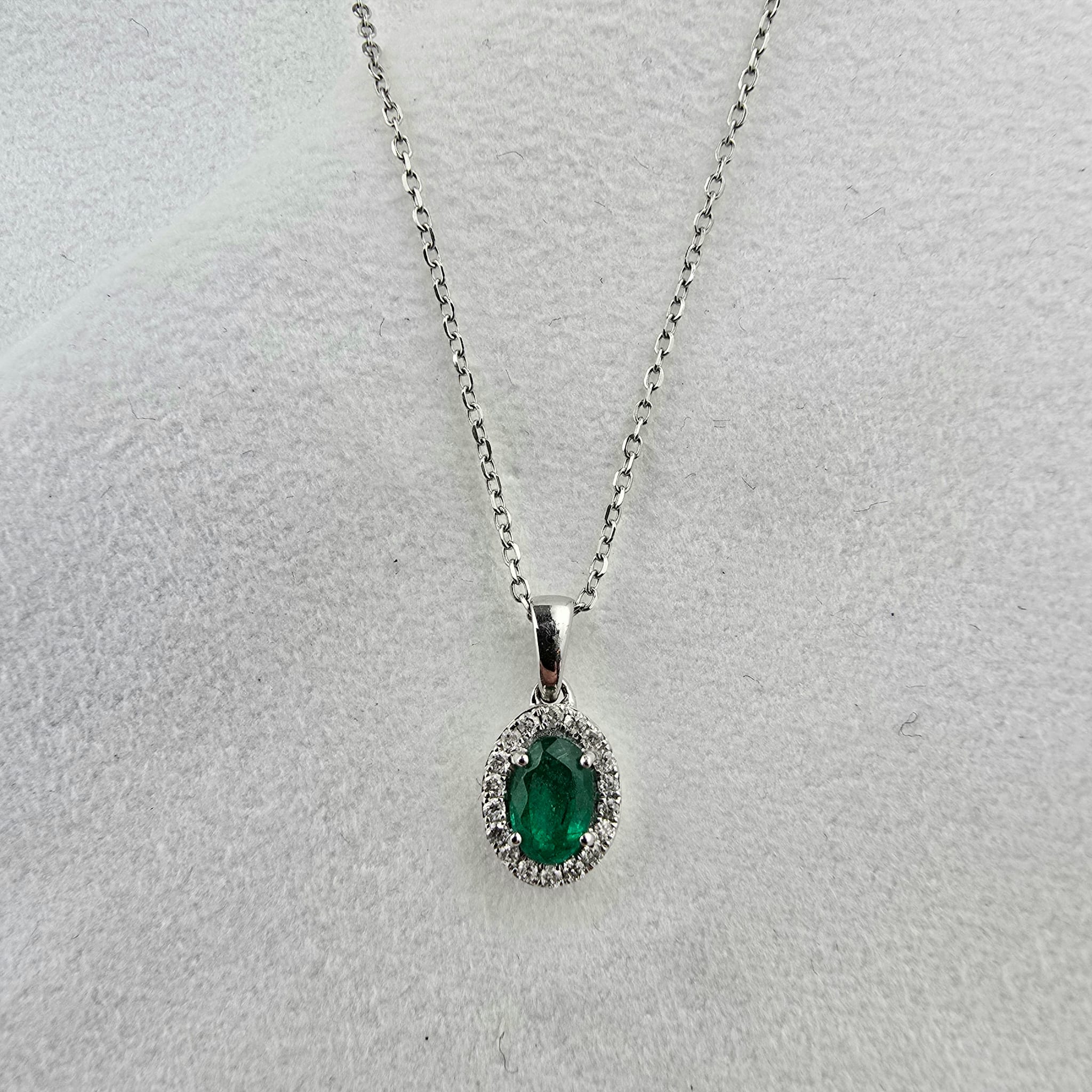 Emerald and Diamond Halo Pendant