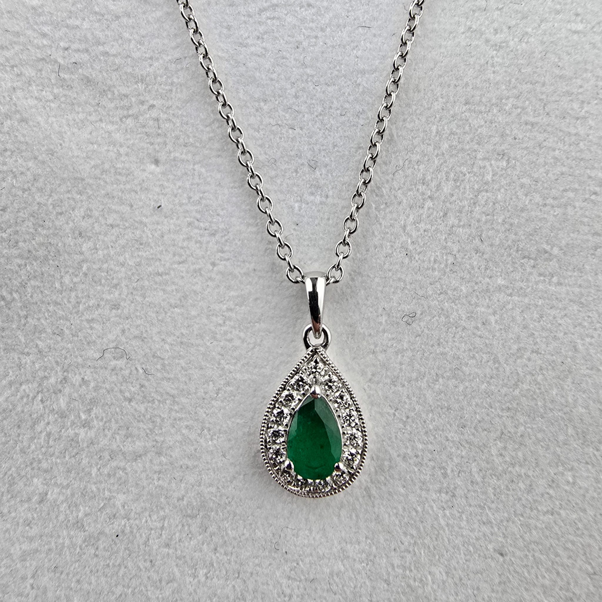 Pear Cut Emerald Halo Pendant