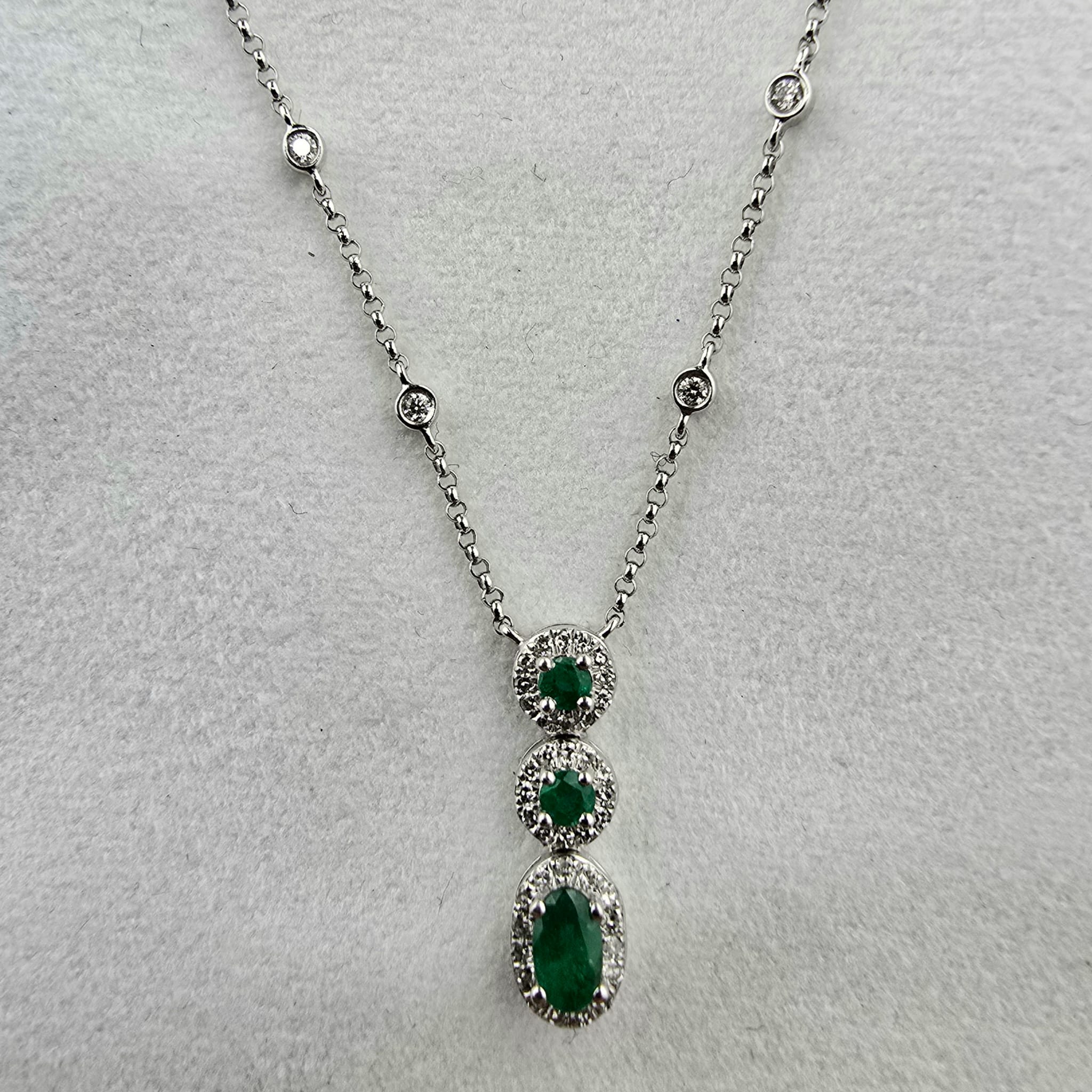 Triple Drop Halo Emerald Necklace