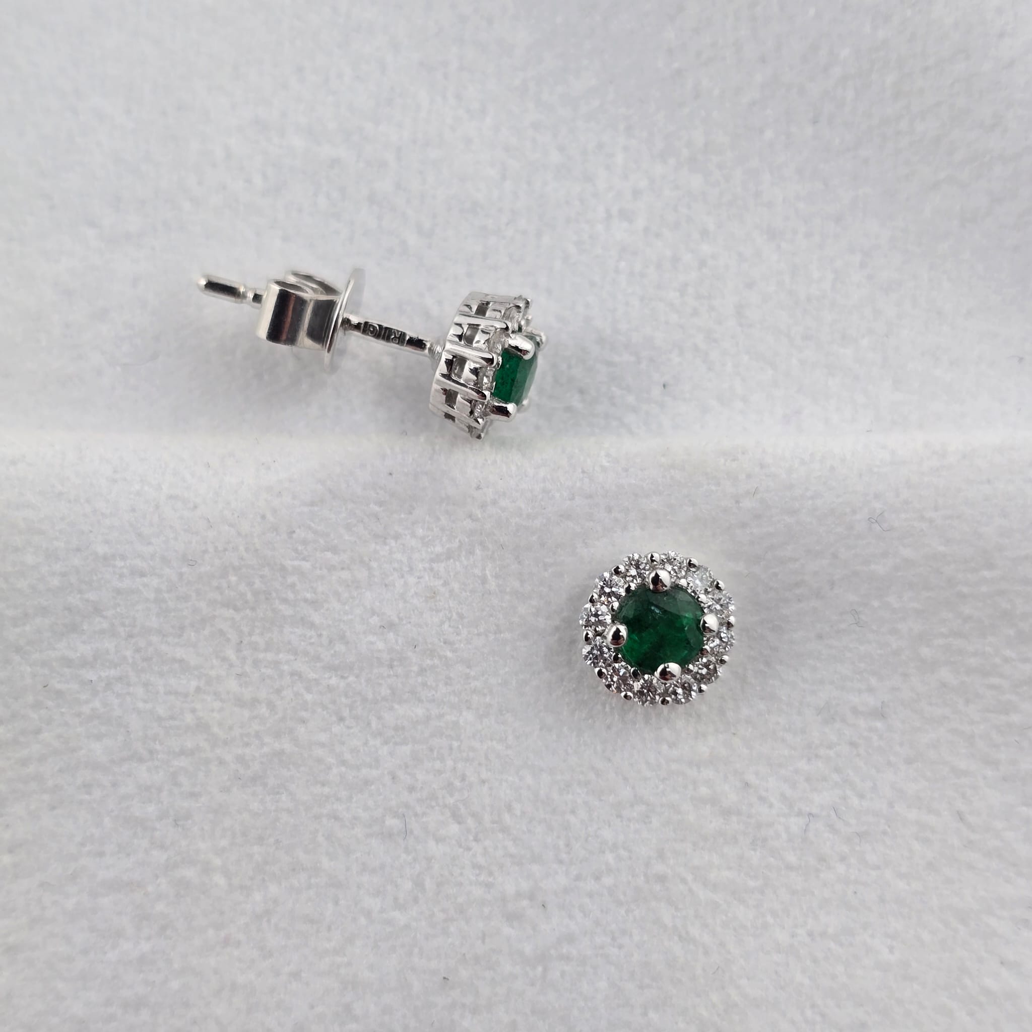 Round Emerald Halo Earrings