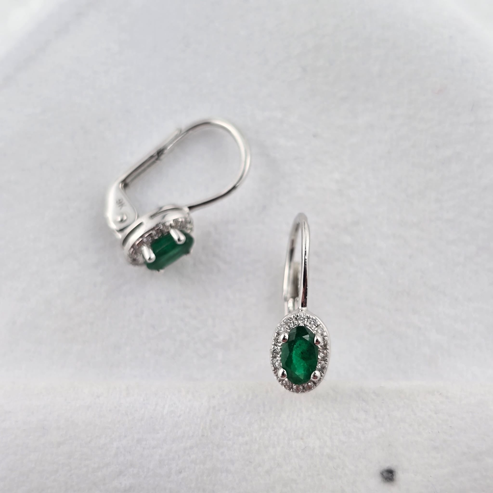 Oval Emerald Halo Drop Earrings