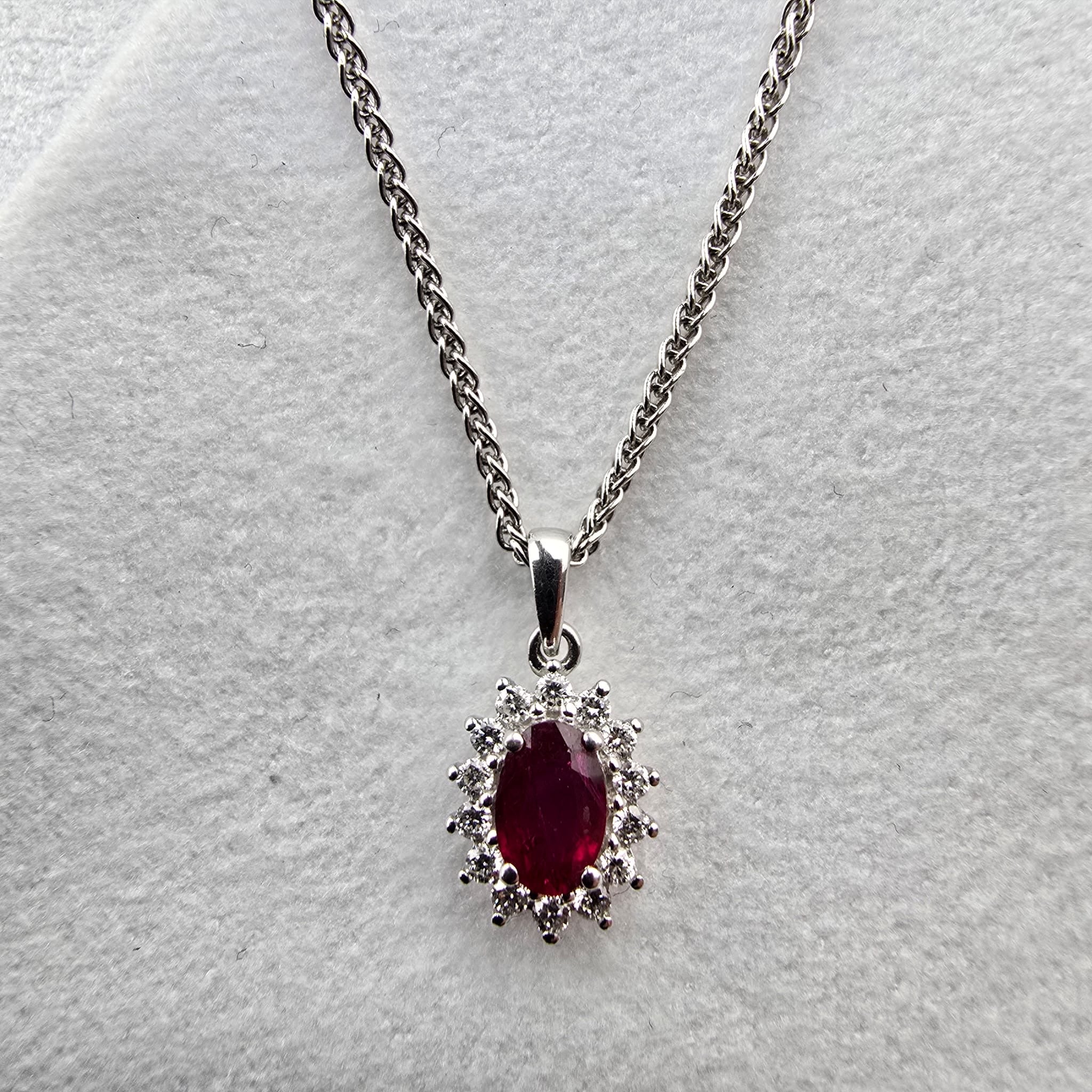 Oval Ruby Diamond Cluster Pendant