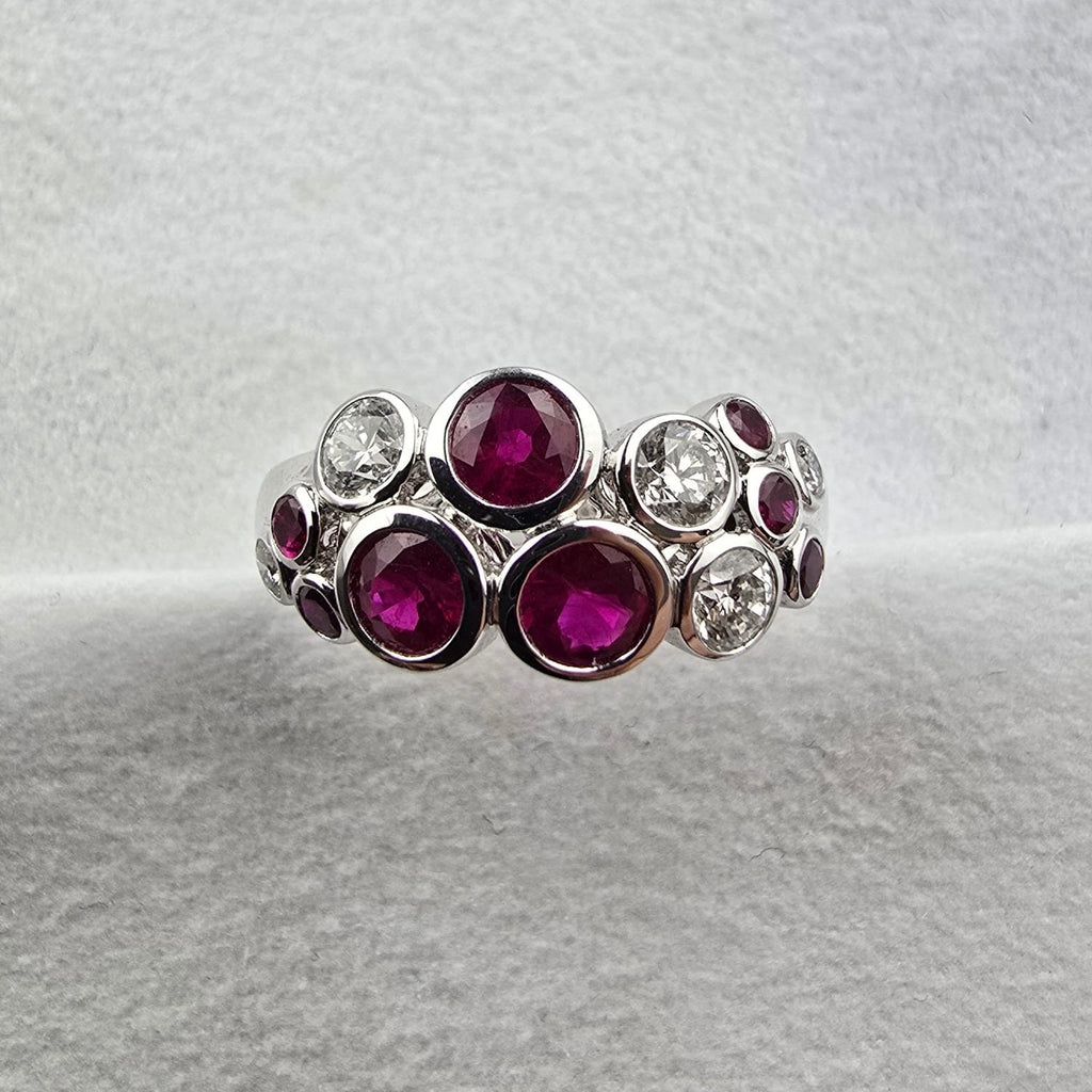 Large ruby and diamond bubble ring