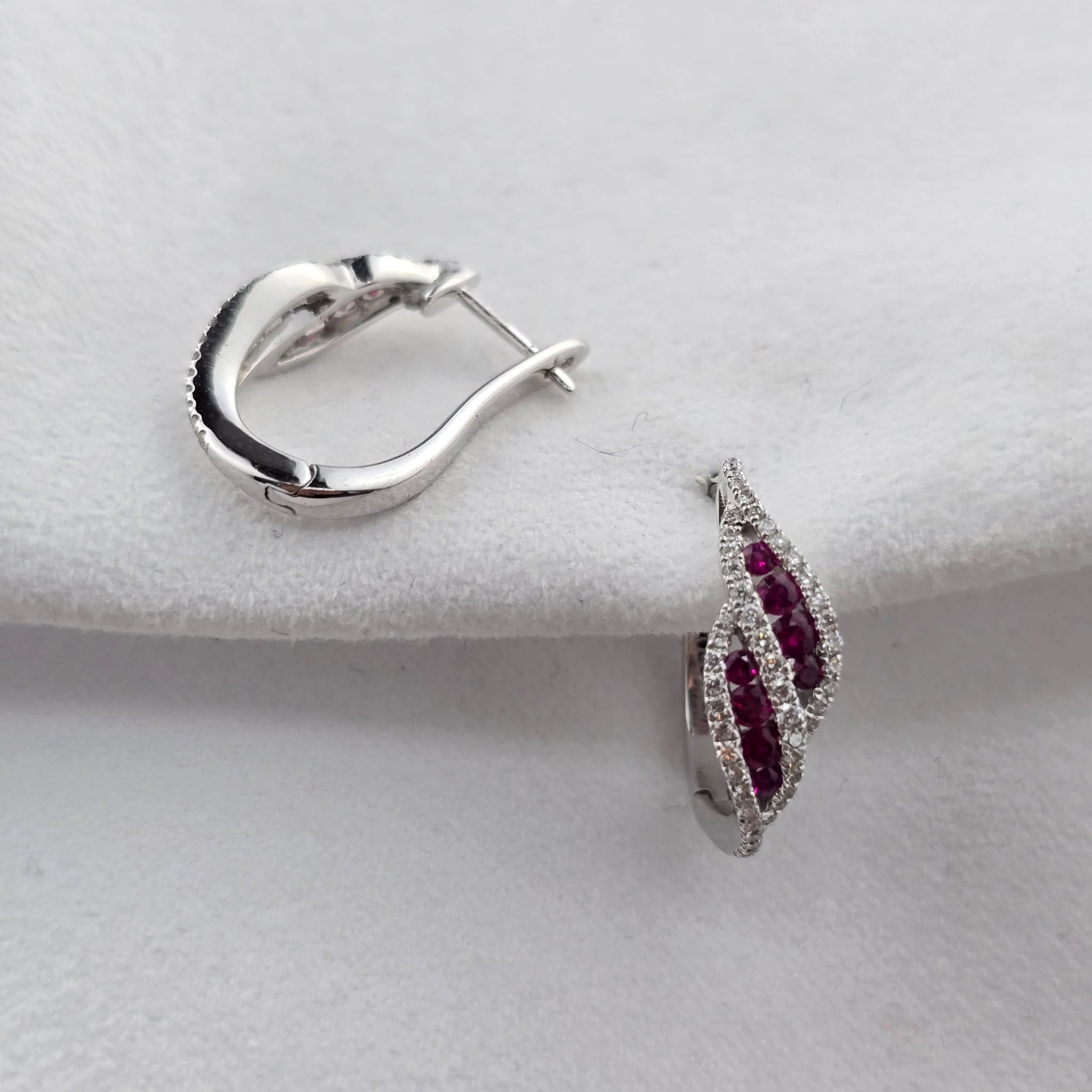 Ruby and Diamond Wave Hoop Earrings