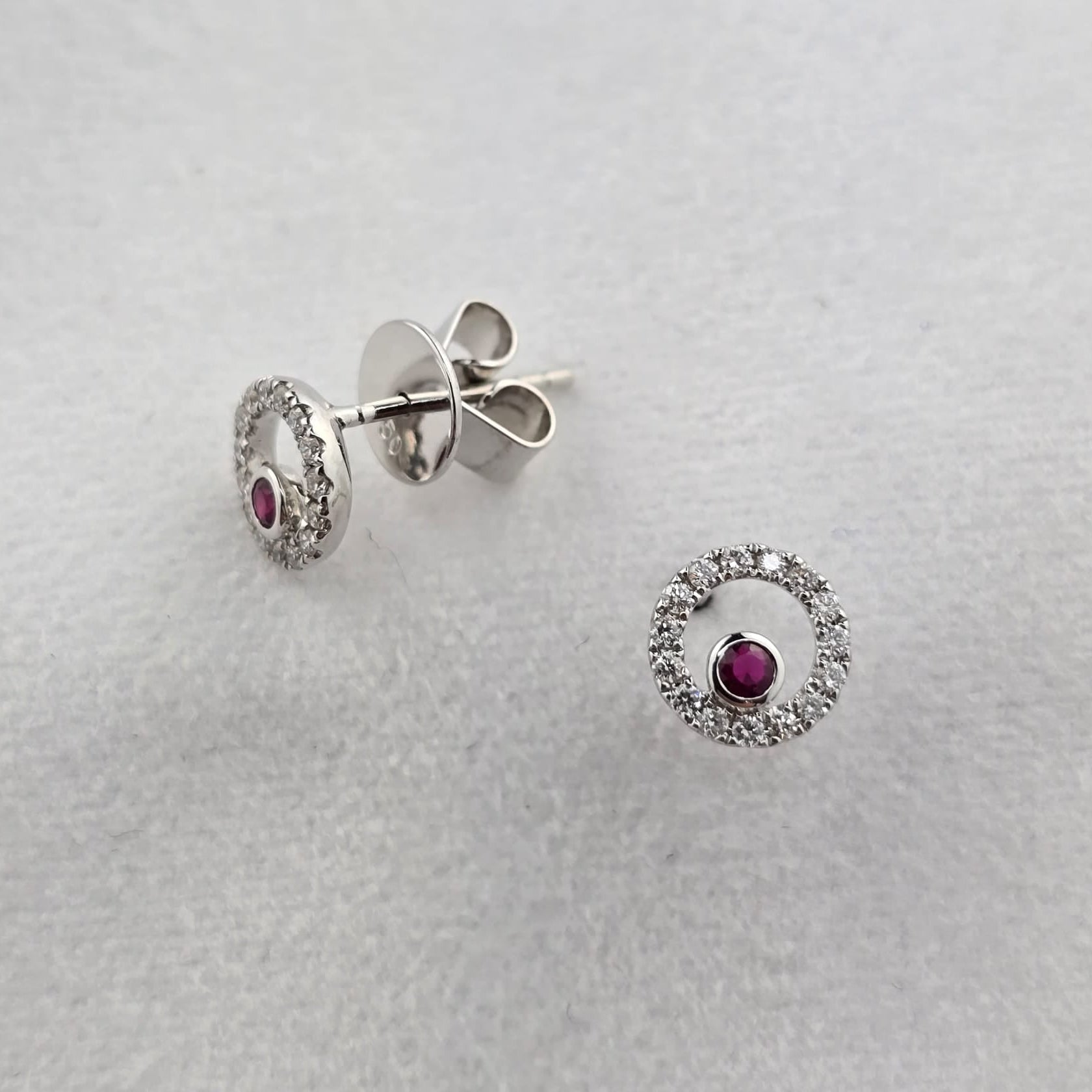 Ruby and Diamond Floating Circle Earrings