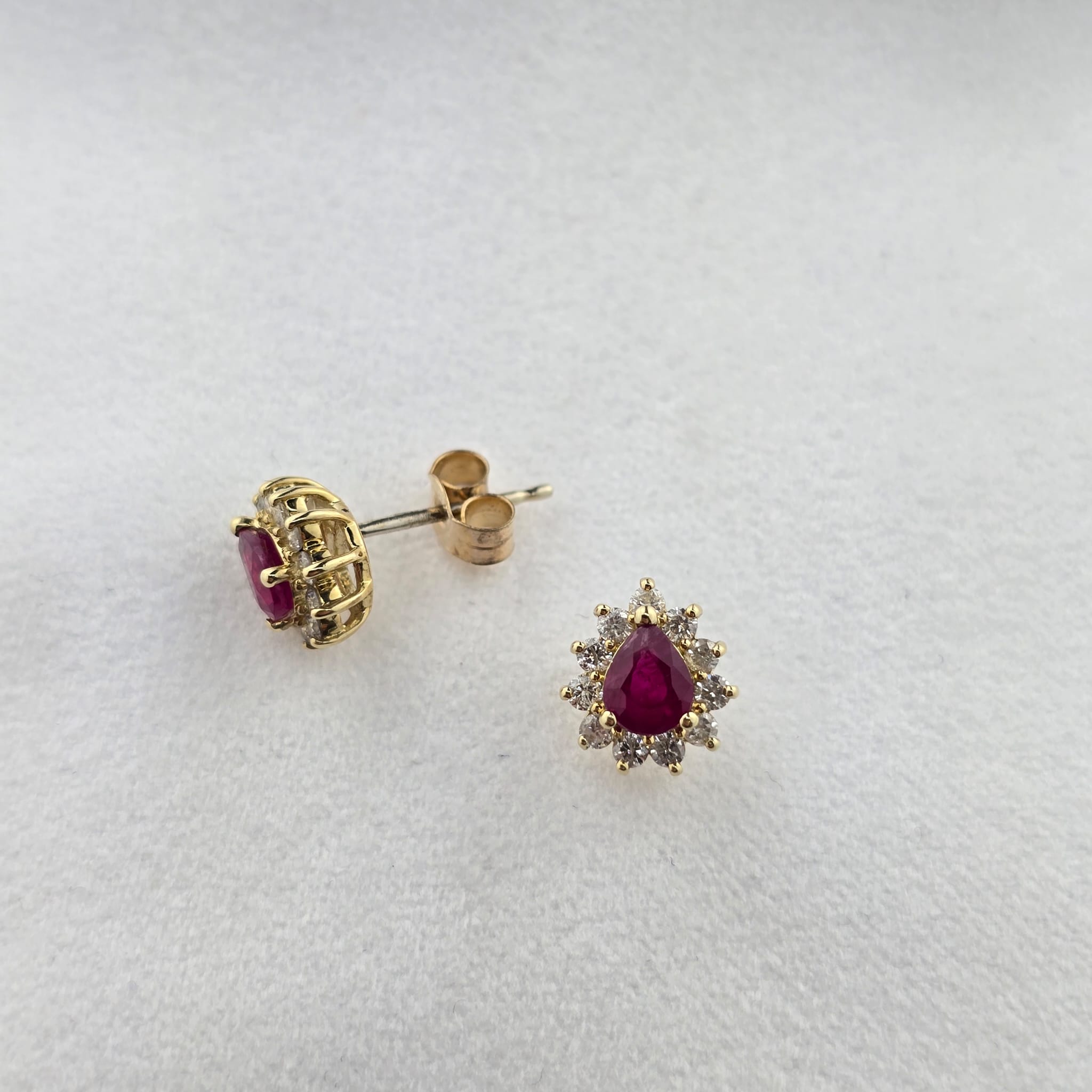 Pear Ruby and Diamond Cluster Studs