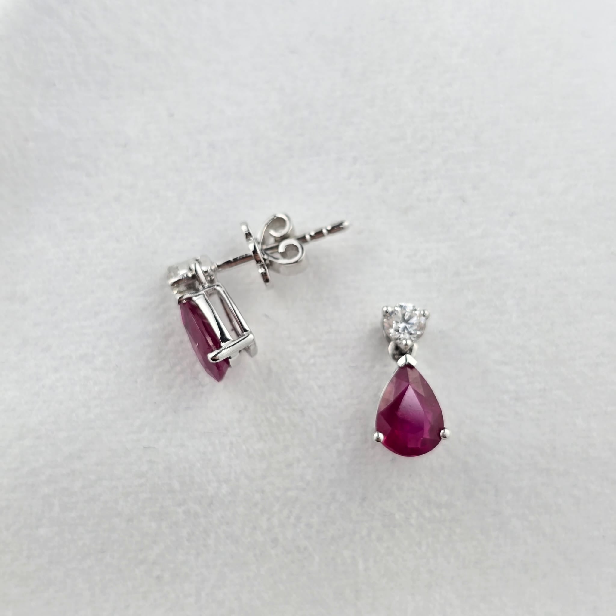 Pear Cut Ruby and Diamond Drop Earrings
