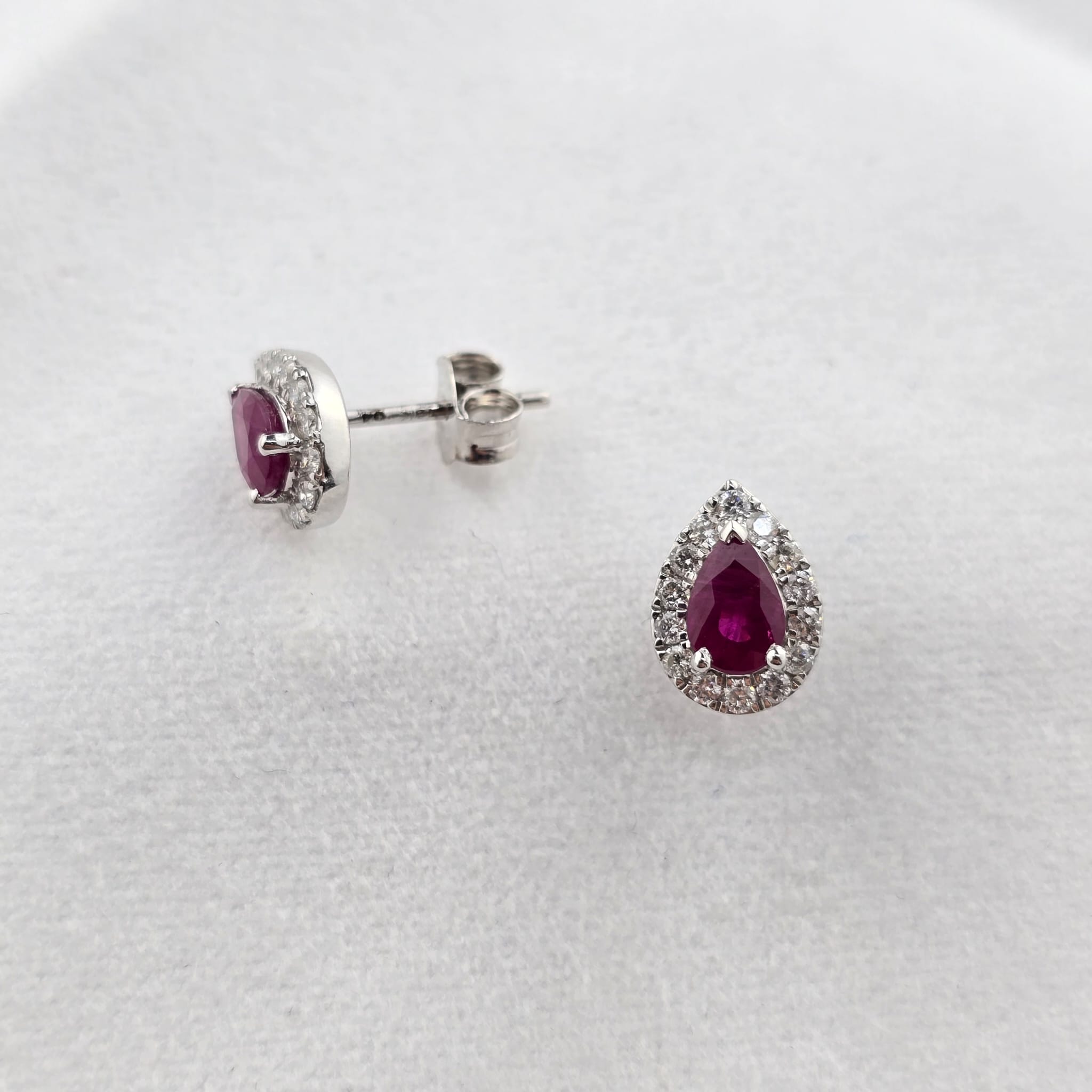 Pear Cut Ruby Halo Stud Earrings