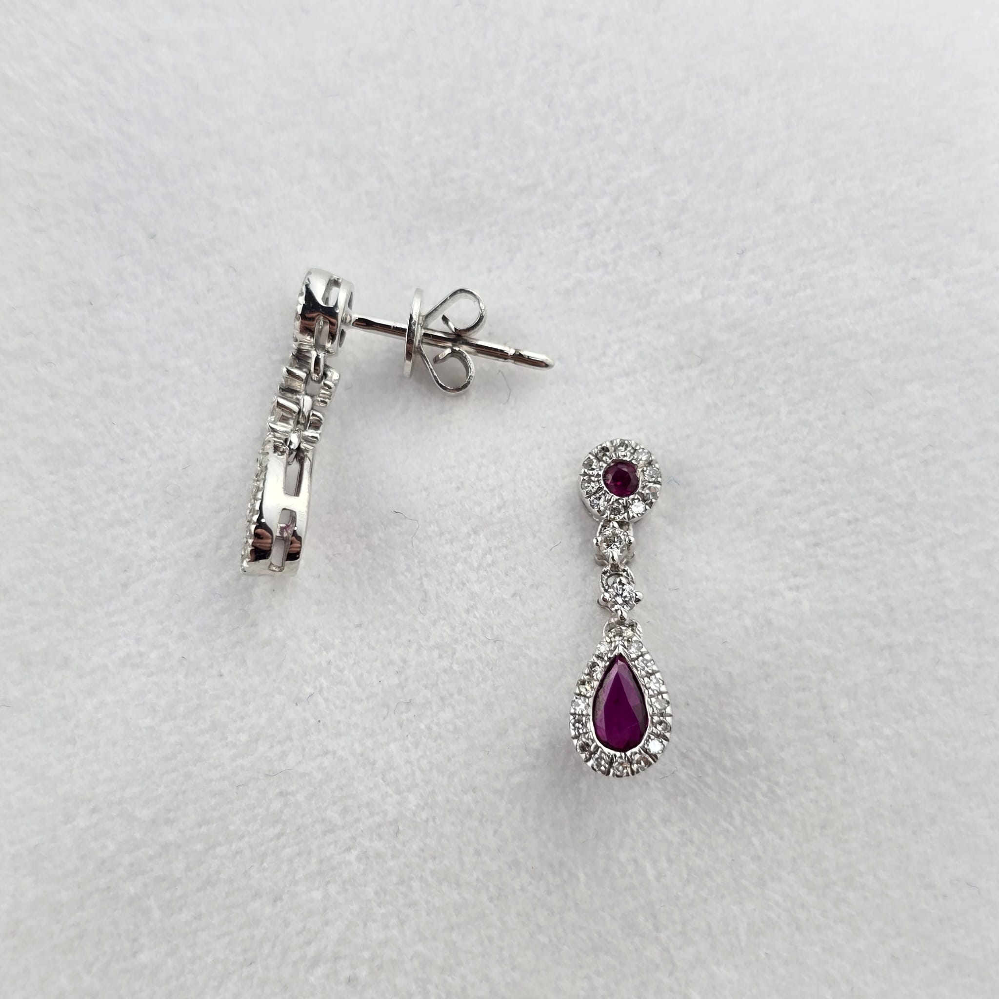 Pear Ruby and Diamond Drop Earrings