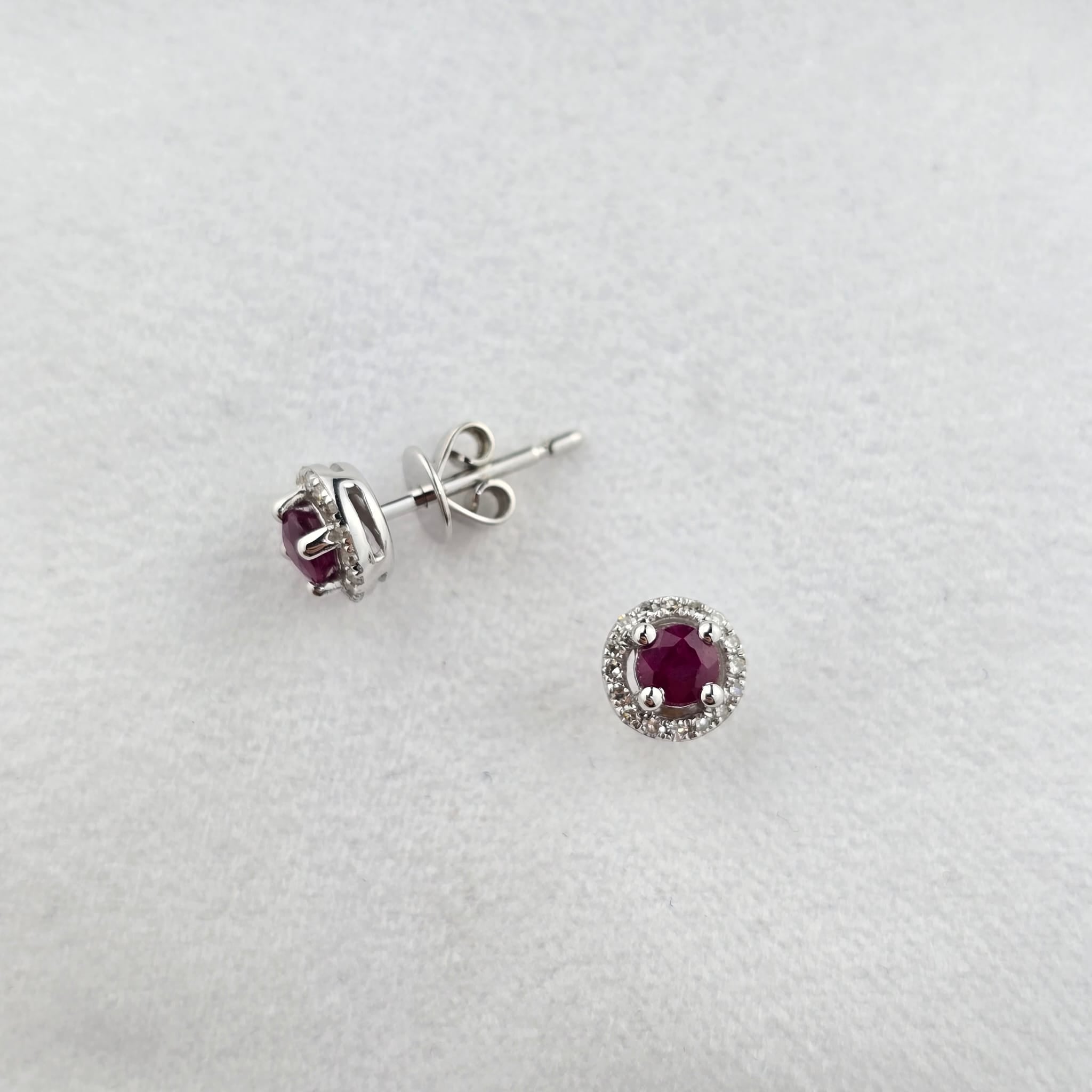 Round Ruby Halo Stud Earrings
